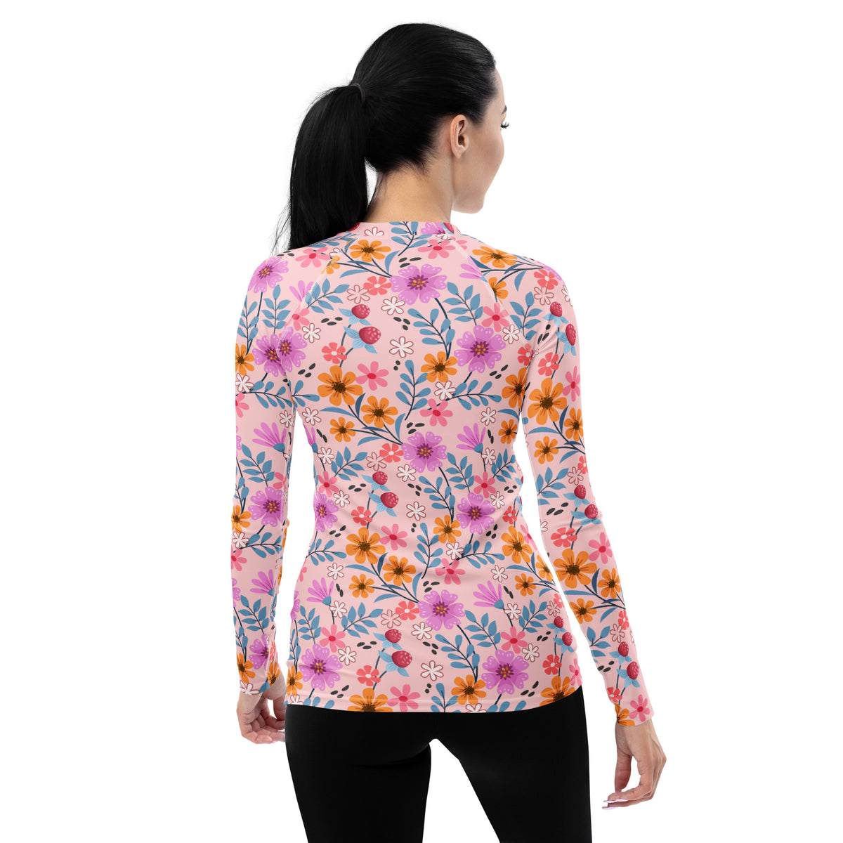 Women's Pink Floral Long Sleeve Rash Guard Swim Shirt – Buttery Soft, Sun Safe UPF 50+ Protection, Quick Dry & 4-Way Stretch Comfort