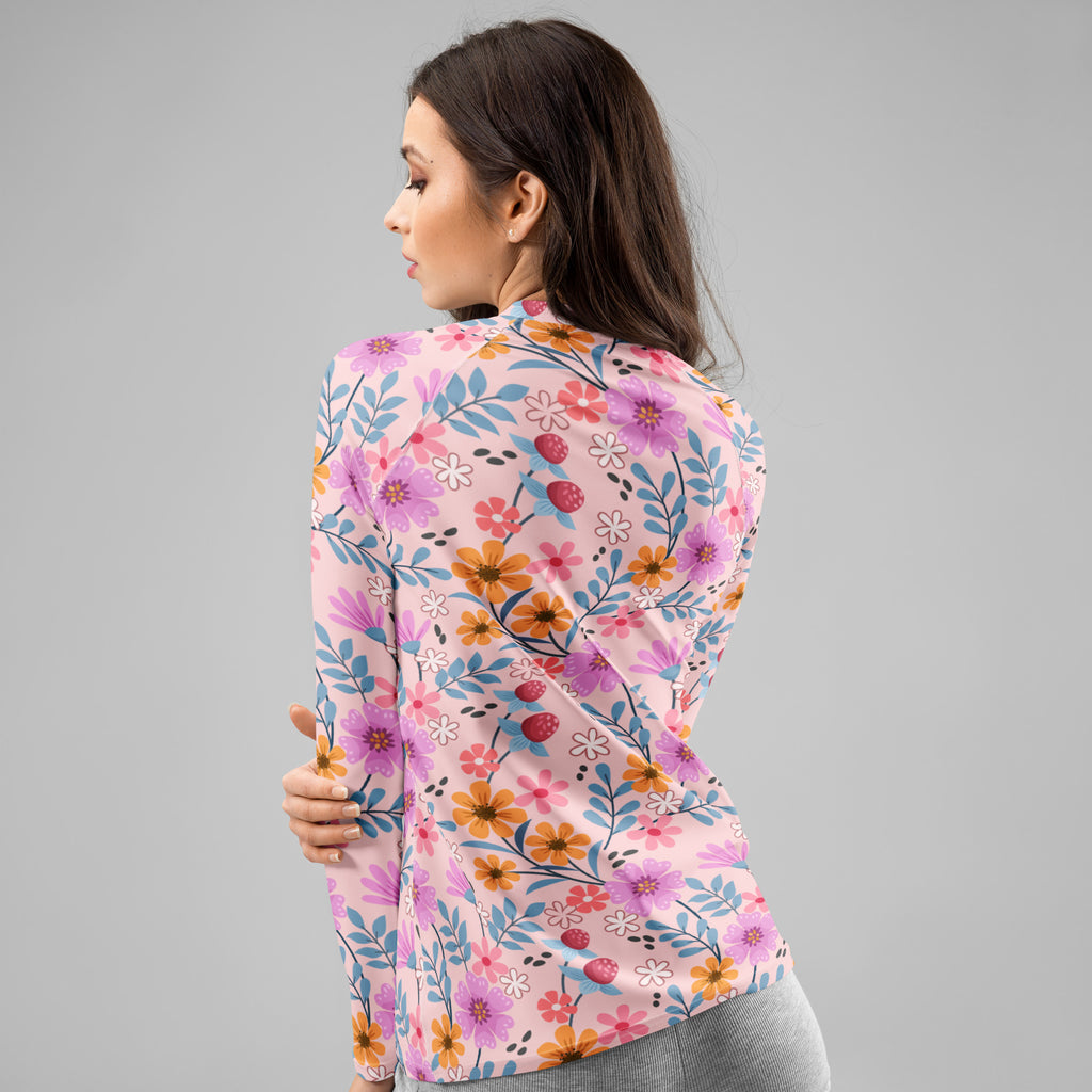 Women's Pink Floral Long Sleeve Rash Guard Swim Shirt – Buttery Soft, Sun Safe UPF 50+ Protection, Quick Dry & 4-Way Stretch Comfort