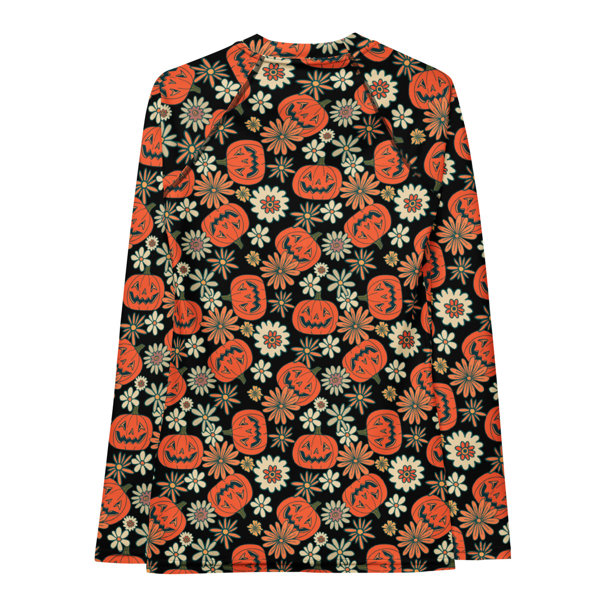 Women's Vintage Halloween Pumpkin Long Sleeve Rash Guard Swim Shirt – Buttery Soft, Sun Safe UPF 50+ Protection, Quick Dry & 4-Way Stretch Comfort