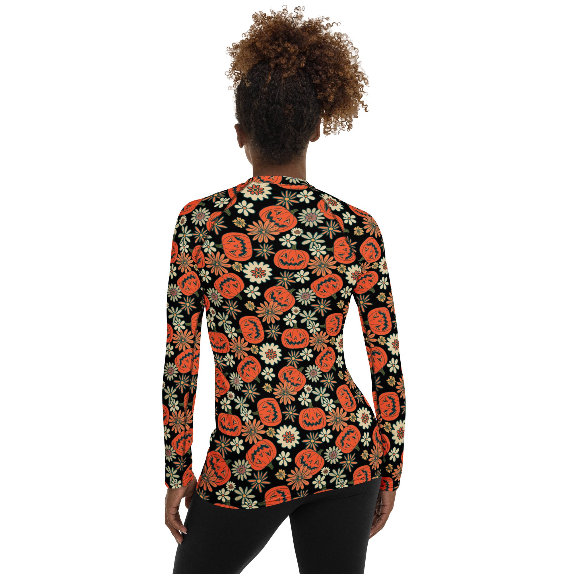 Women's Vintage Halloween Pumpkin Long Sleeve Rash Guard Swim Shirt – Buttery Soft, Sun Safe UPF 50+ Protection, Quick Dry & 4-Way Stretch Comfort