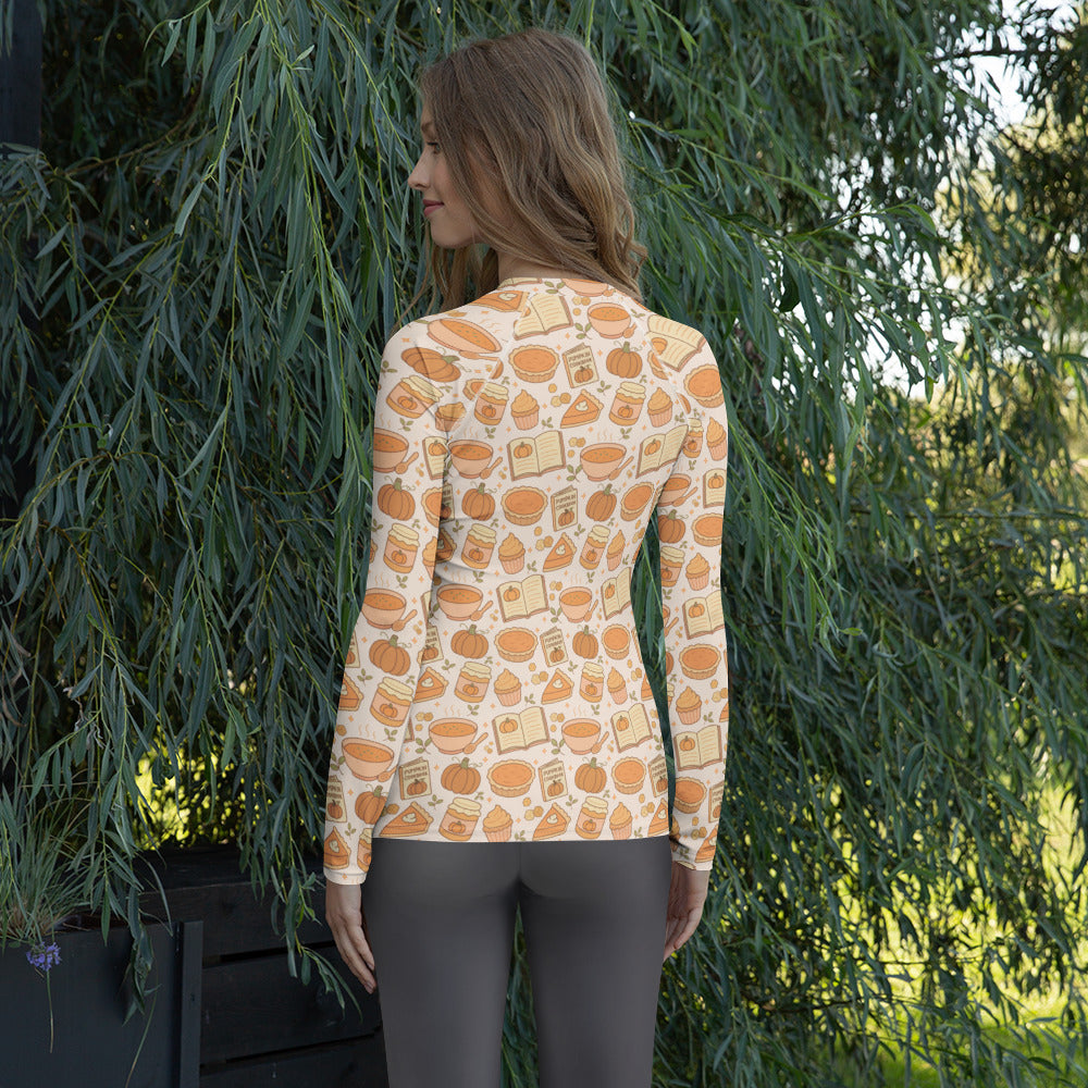Women's Pumpkin Spice Long Sleeve Rash Guard Swim Shirt – Buttery Soft, Sun Safe UPF 50+ Protection, Quick Dry & 4-Way Stretch Comfort