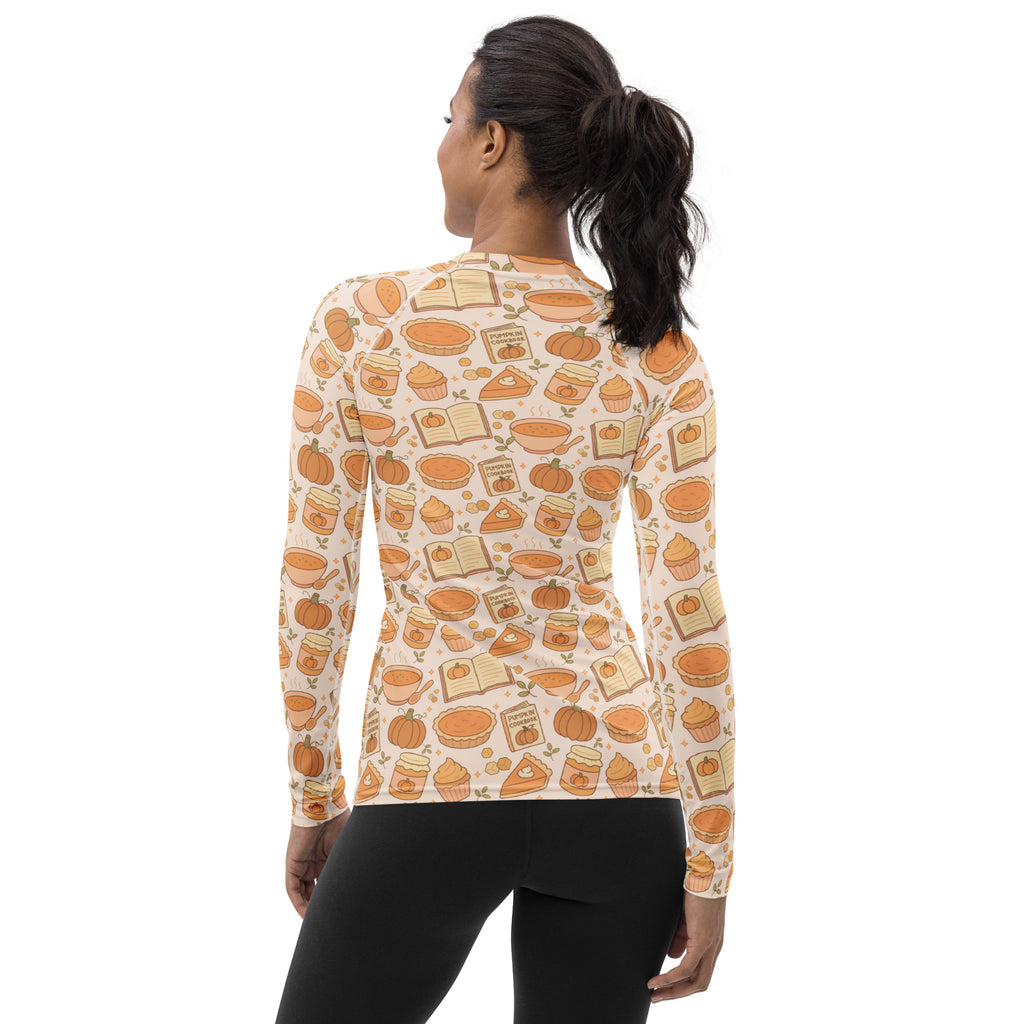 Women's Pumpkin Spice Long Sleeve Rash Guard Swim Shirt – Buttery Soft, Sun Safe UPF 50+ Protection, Quick Dry & 4-Way Stretch Comfort