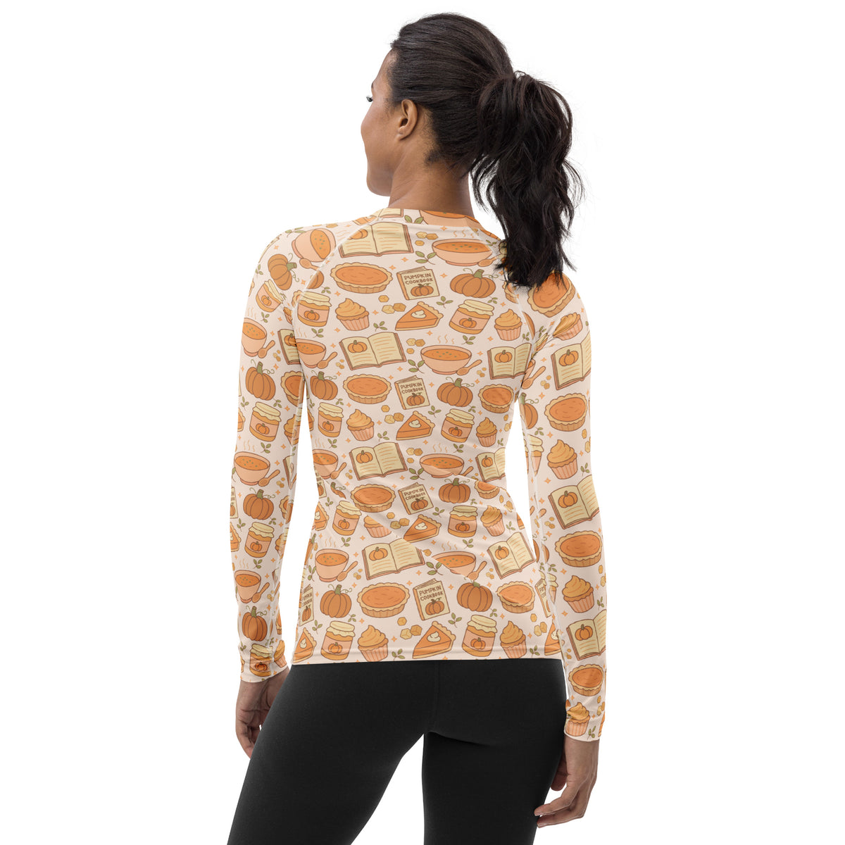 Women's Pumpkin Spice Long Sleeve Rash Guard Swim Shirt – Buttery Soft, Sun Safe UPF 50+ Protection, Quick Dry & 4-Way Stretch Comfort