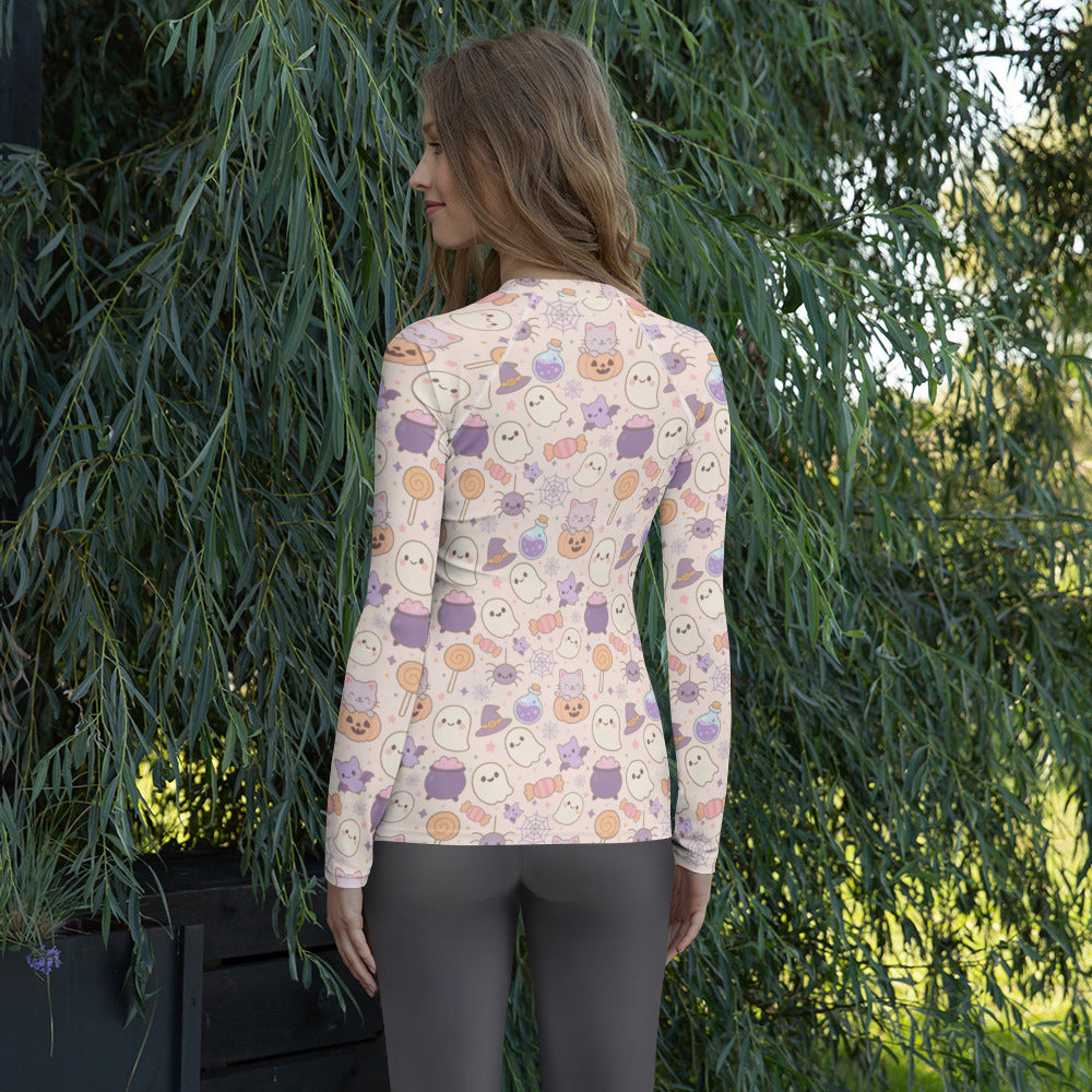 Women's Pastel Halloween Long Sleeve Rash Guard Swim Shirt – Buttery Soft, Sun Safe UPF 50+ Protection, Quick Dry & 4-Way Stretch Comfort