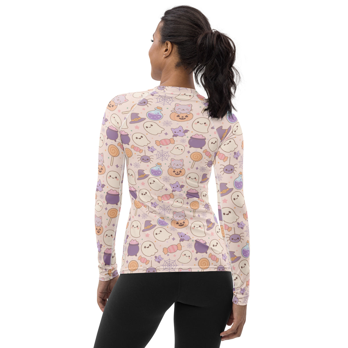 Women's Pastel Halloween Long Sleeve Rash Guard Swim Shirt – Buttery Soft, Sun Safe UPF 50+ Protection, Quick Dry & 4-Way Stretch Comfort