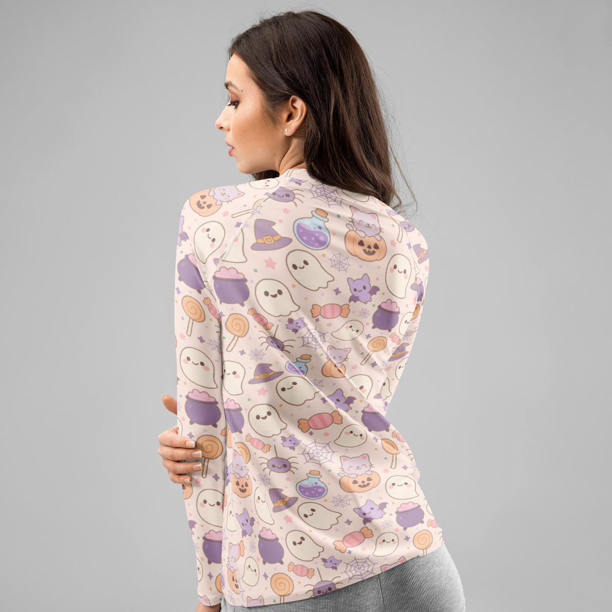 Women's Pastel Halloween Long Sleeve Rash Guard Swim Shirt – Buttery Soft, Sun Safe UPF 50+ Protection, Quick Dry & 4-Way Stretch Comfort