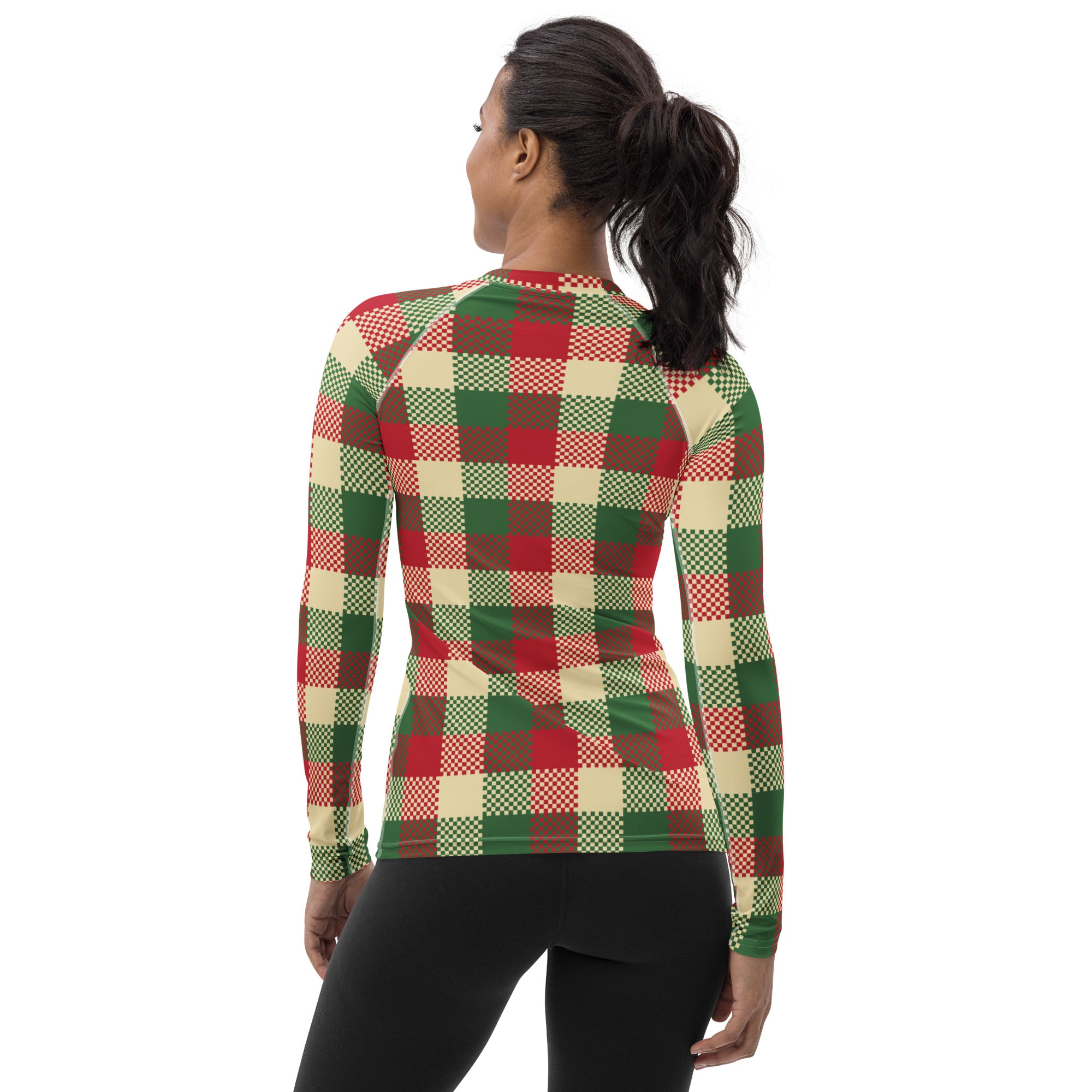 Women's Christmas Plaid Long Sleeve Rash Guard Swim Shirt – Buttery Soft, Sun Safe UPF 50+ Protection, Quick Dry & 4-Way Stretch Comfort