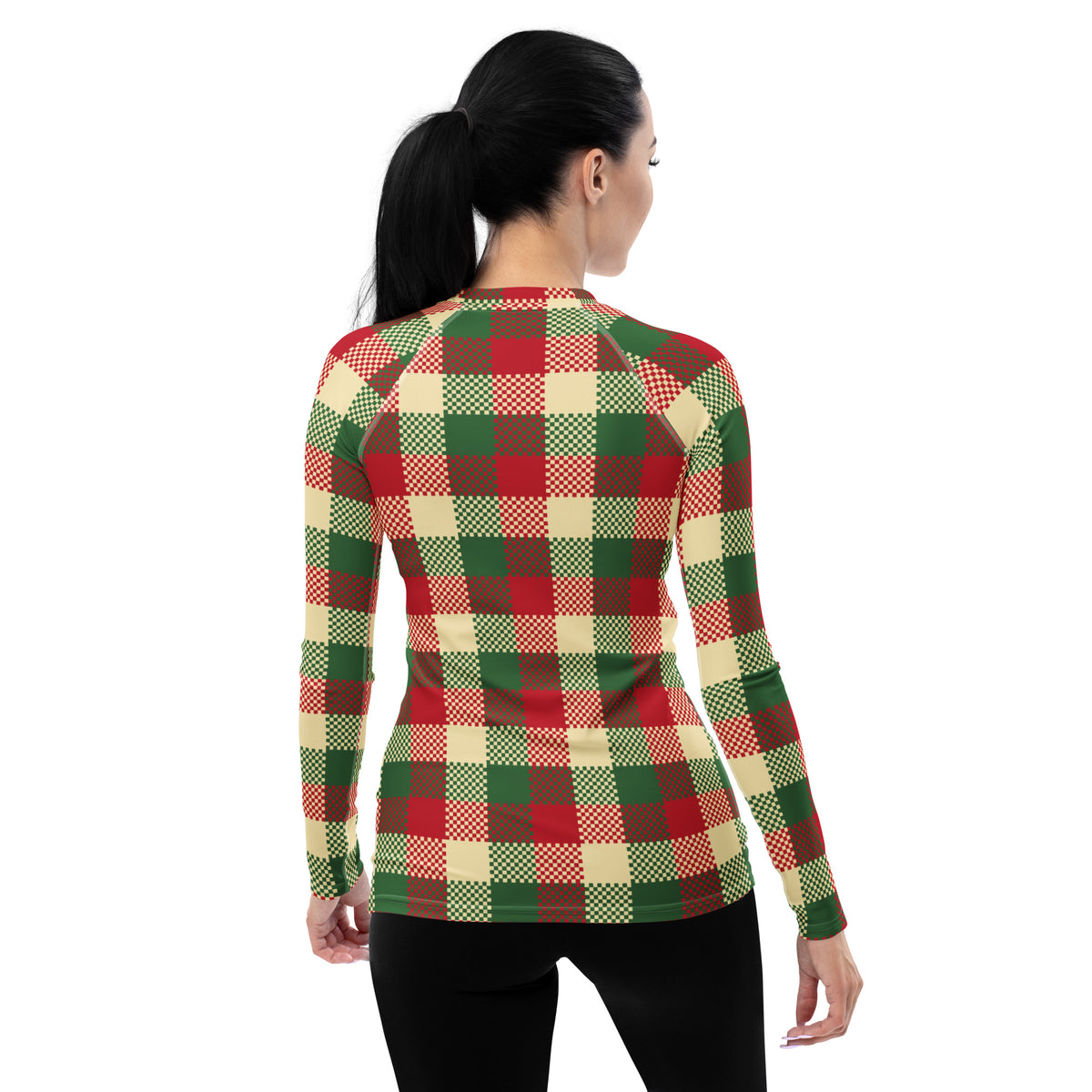 Women's Christmas Plaid Long Sleeve Rash Guard Swim Shirt – Buttery Soft, Sun Safe UPF 50+ Protection, Quick Dry & 4-Way Stretch Comfort