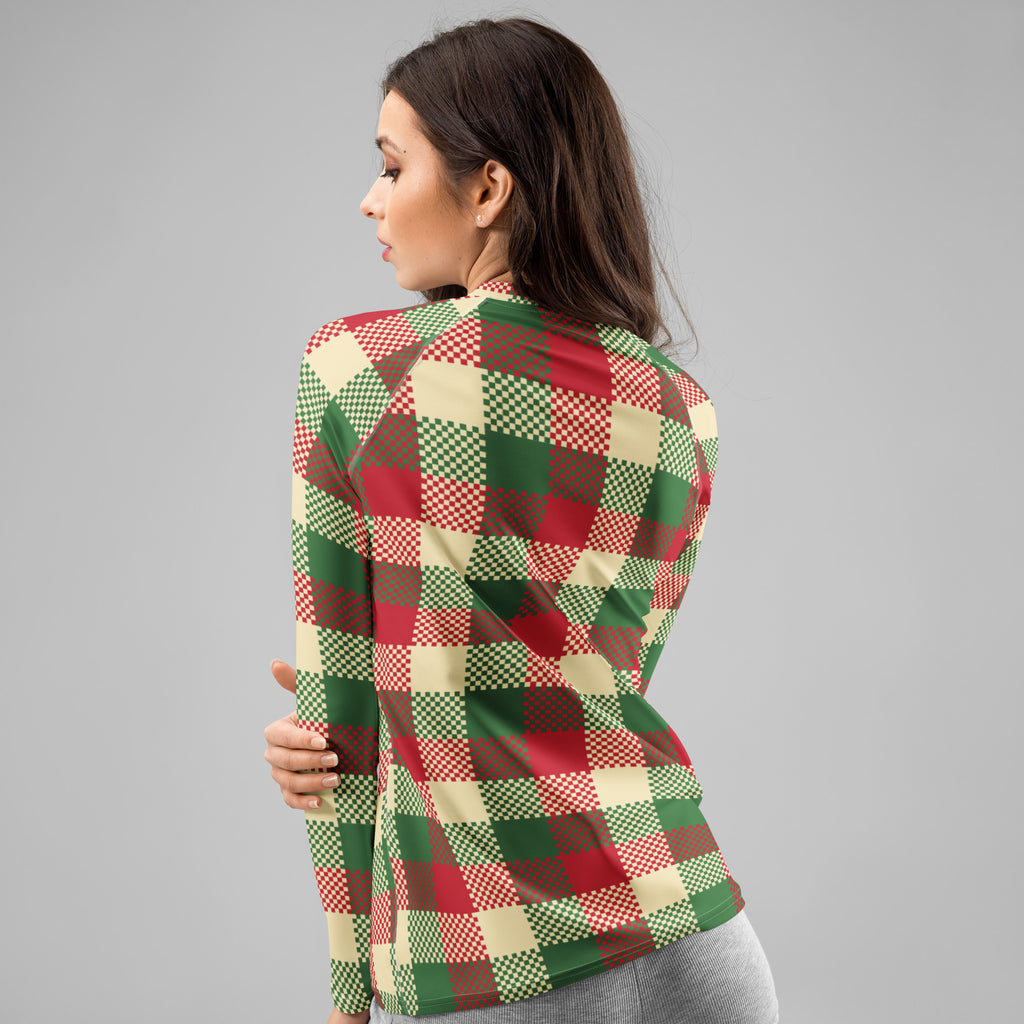 Women's Christmas Plaid Long Sleeve Rash Guard Swim Shirt – Buttery Soft, Sun Safe UPF 50+ Protection, Quick Dry & 4-Way Stretch Comfort