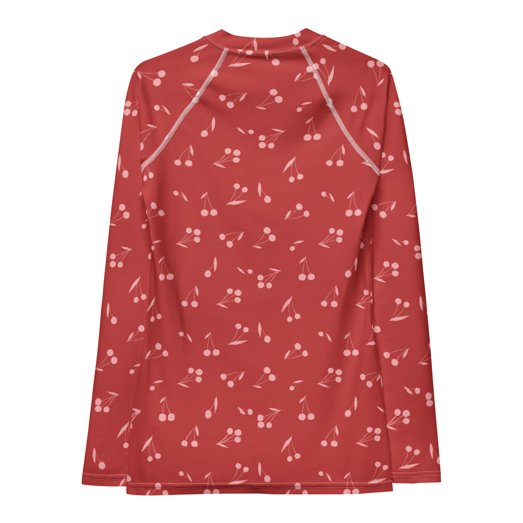 Women's Red Cherry Long Sleeve Rash Guard Swim Shirt – Buttery Soft, Sun Safe UPF 50+ Protection, Quick Dry & 4-Way Stretch Comfort
