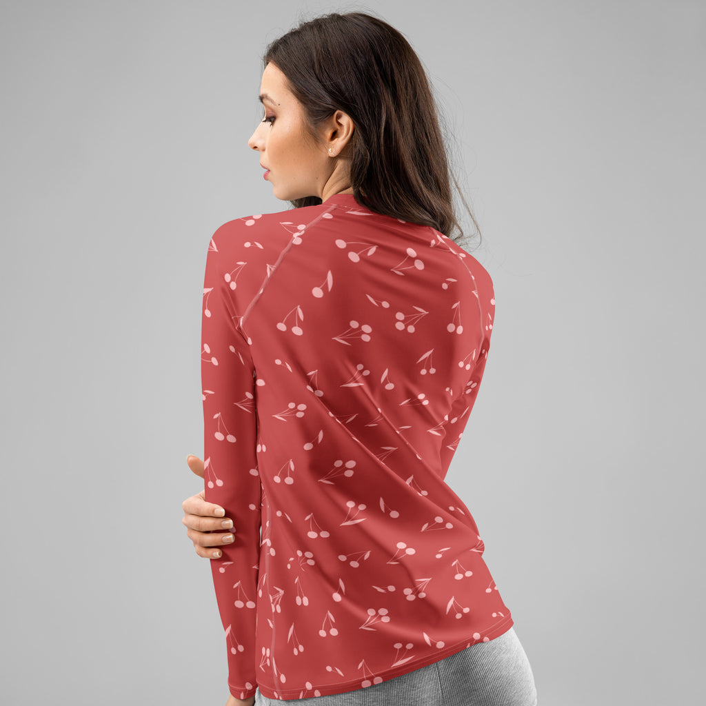 Women's Red Cherry Long Sleeve Rash Guard Swim Shirt – Buttery Soft, Sun Safe UPF 50+ Protection, Quick Dry & 4-Way Stretch Comfort