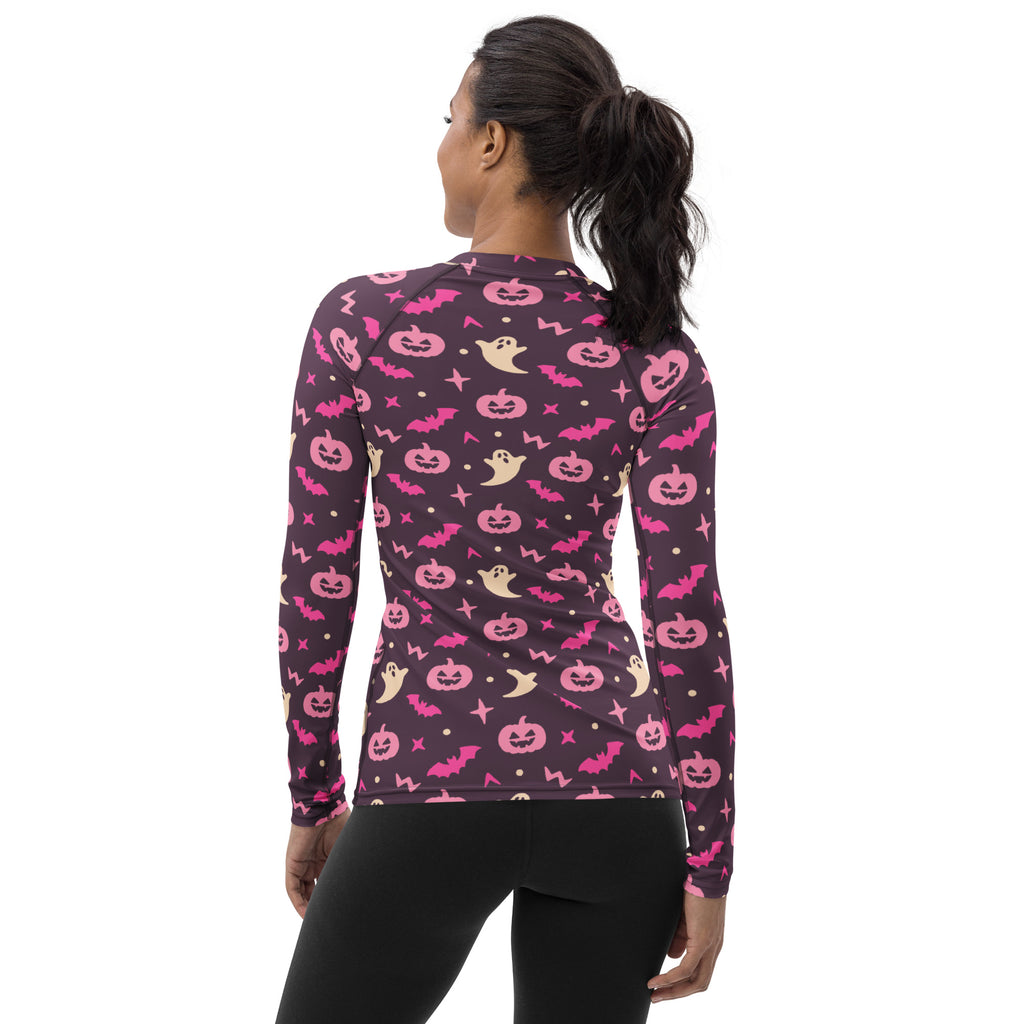 Women's Purple Halloween Long Sleeve Rash Guard Swim Shirt – Buttery Soft, Sun Safe UPF 50+ Protection, Quick Dry & 4-Way Stretch Comfort