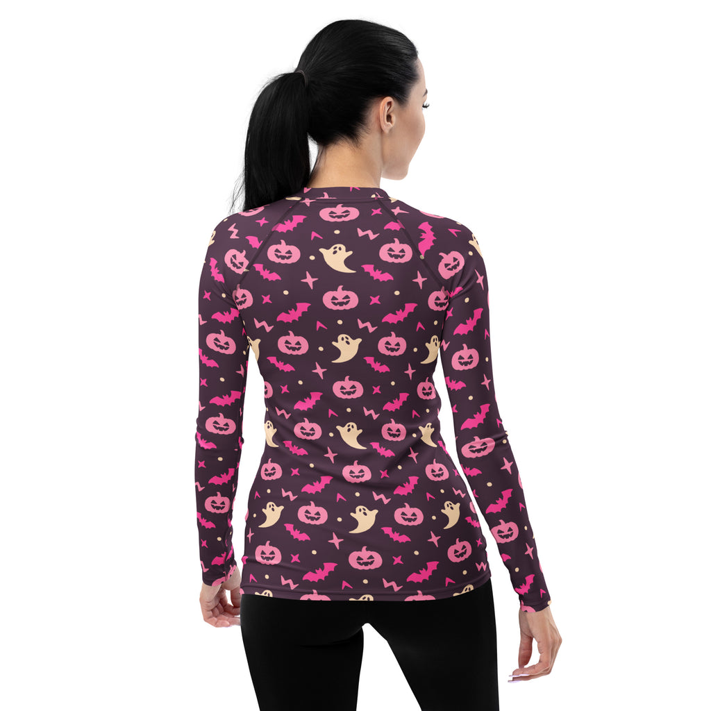 Women's Purple Halloween Long Sleeve Rash Guard Swim Shirt – Buttery Soft, Sun Safe UPF 50+ Protection, Quick Dry & 4-Way Stretch Comfort