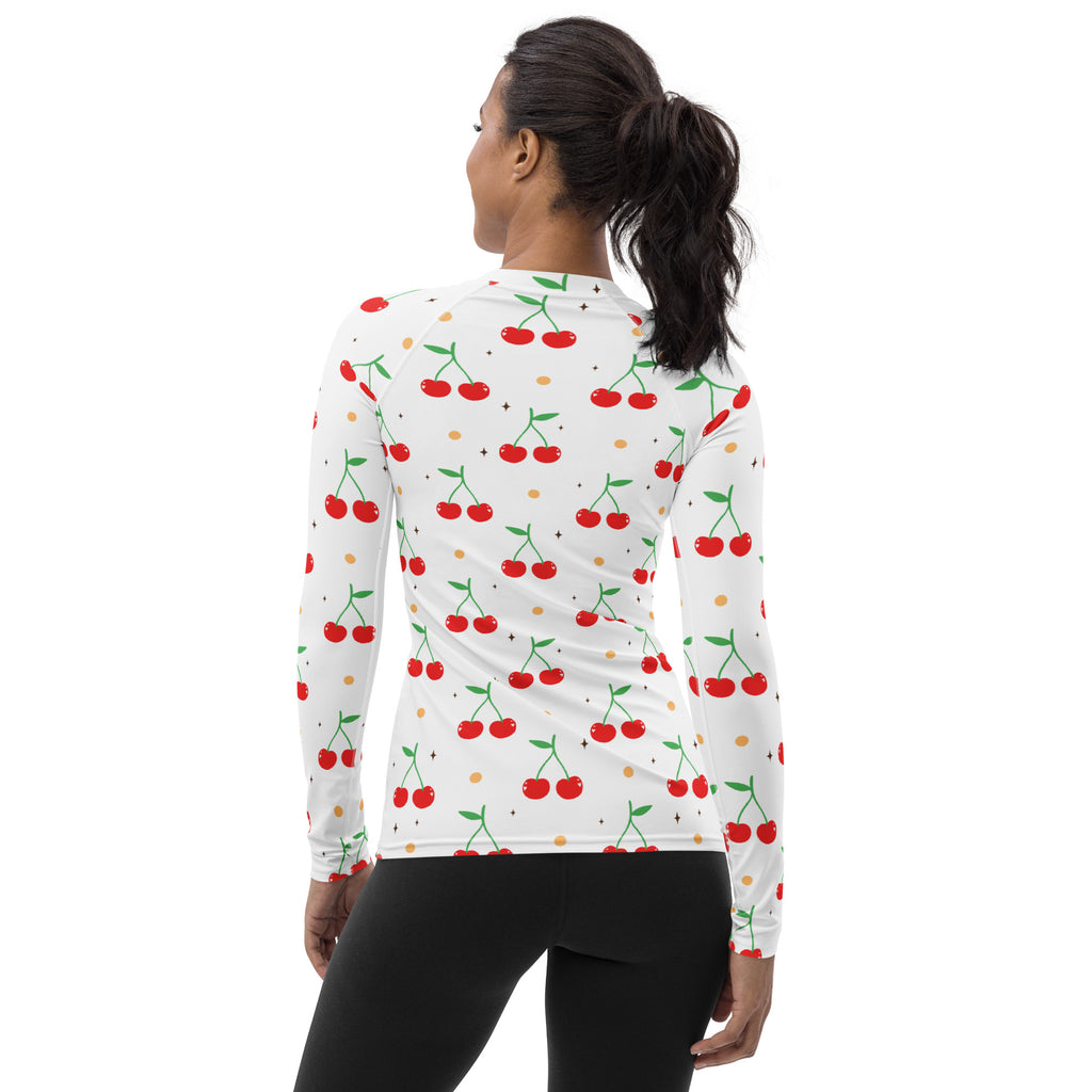 Women's Cherry Long Sleeve Rash Guard Swim Shirt – Buttery Soft, Sun Safe UPF 50+ Protection, Quick Dry & 4-Way Stretch Comfort