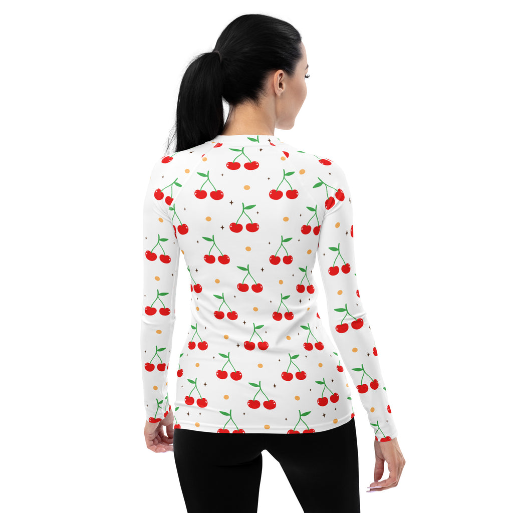Women's Cherry Long Sleeve Rash Guard Swim Shirt – Buttery Soft, Sun Safe UPF 50+ Protection, Quick Dry & 4-Way Stretch Comfort