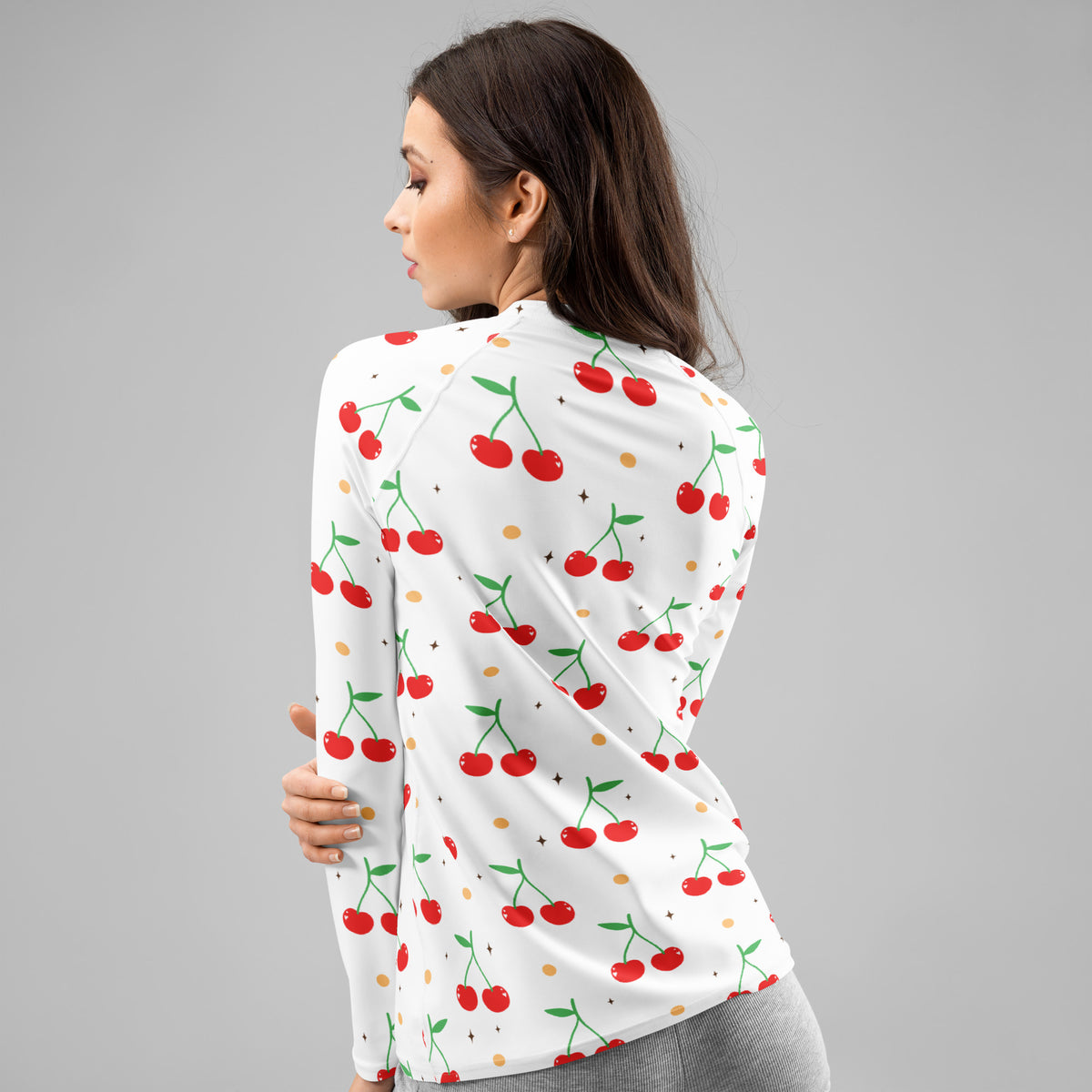 Women's Cherry Long Sleeve Rash Guard Swim Shirt – Buttery Soft, Sun Safe UPF 50+ Protection, Quick Dry & 4-Way Stretch Comfort