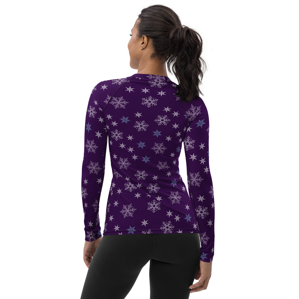 Women's Purple Snowflake Long Sleeve Rash Guard Swim Shirt – Buttery Soft, Sun Safe UPF 50+ Protection, Quick Dry & 4-Way Stretch Comfort