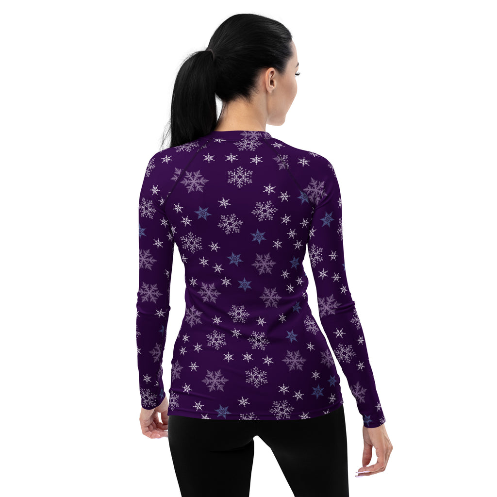 Women's Purple Snowflake Long Sleeve Rash Guard Swim Shirt – Buttery Soft, Sun Safe UPF 50+ Protection, Quick Dry & 4-Way Stretch Comfort