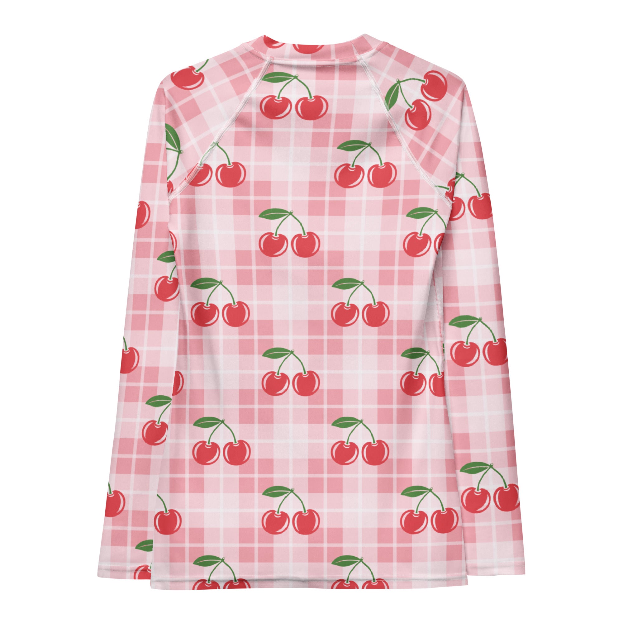 Women's Pink Plaid Cherry Long Sleeve Rash Guard Swim Shirt – Buttery Soft, Sun Safe UPF 50+ Protection, Quick Dry & 4-Way Stretch Comfort