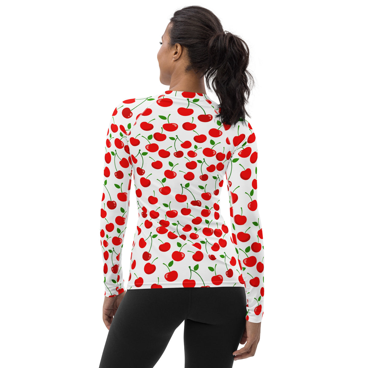 Women's Red Cherry Long Sleeve Rash Guard Swim Shirt – Buttery Soft, Sun Safe UPF 50+ Protection, Quick Dry & 4-Way Stretch Comfort