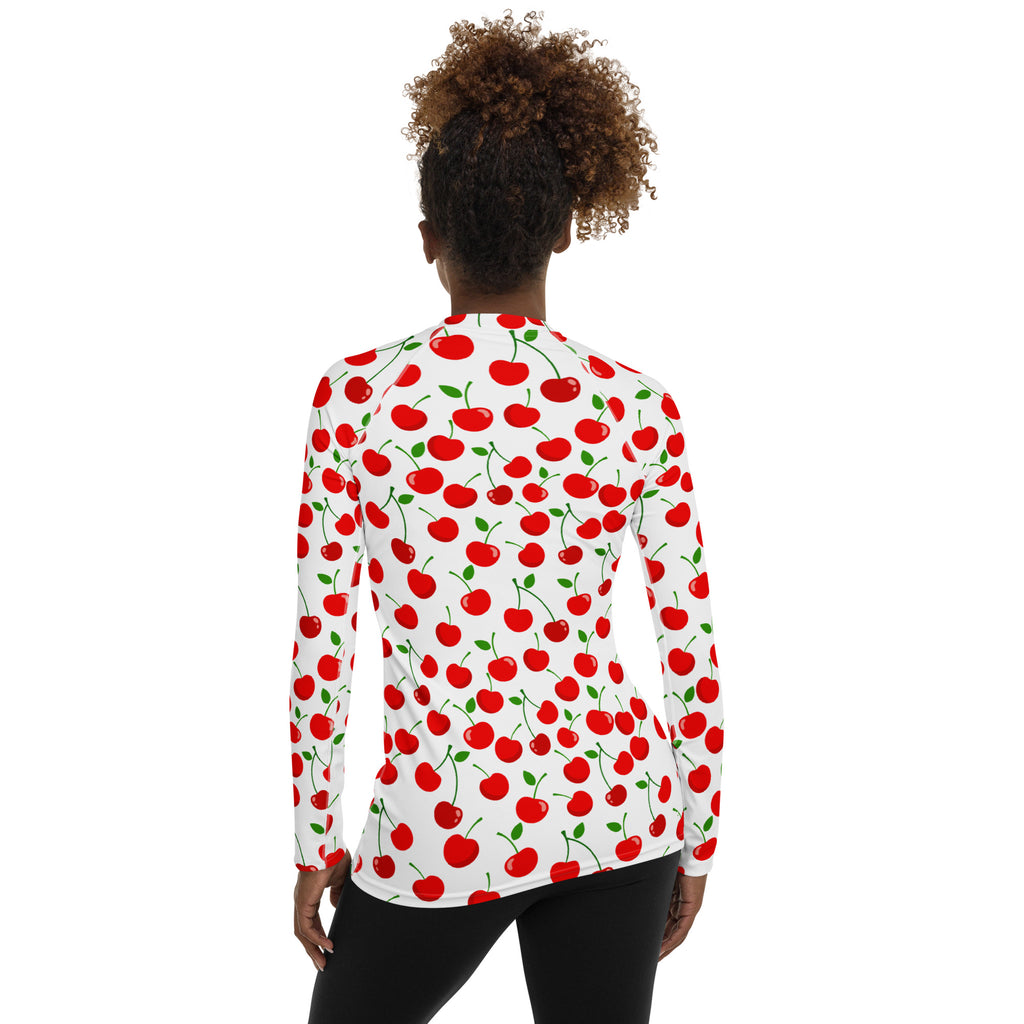 Women's Red Cherry Long Sleeve Rash Guard Swim Shirt – Buttery Soft, Sun Safe UPF 50+ Protection, Quick Dry & 4-Way Stretch Comfort