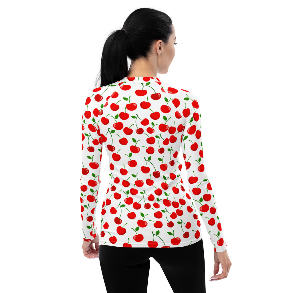 Women's Red Cherry Long Sleeve Rash Guard Swim Shirt – Buttery Soft, Sun Safe UPF 50+ Protection, Quick Dry & 4-Way Stretch Comfort