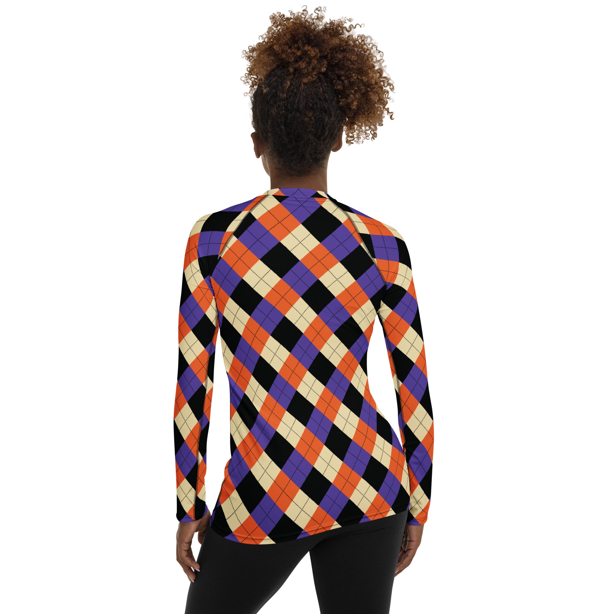 Women's Halloween Argyle Long Sleeve Rash Guard Swim Shirt – Buttery Soft, Sun Safe UPF 50+ Protection, Quick Dry & 4-Way Stretch Comfort