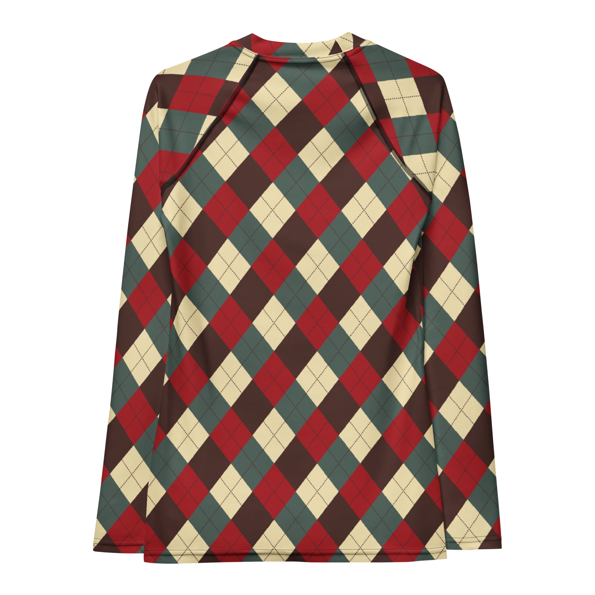Women's Red Green Brown Christmas Argyle Long Sleeve Rash Guard Swim Shirt – Buttery Soft, Sun Safe UPF 50+ Protection, Quick Dry & 4-Way Stretch Comfort
