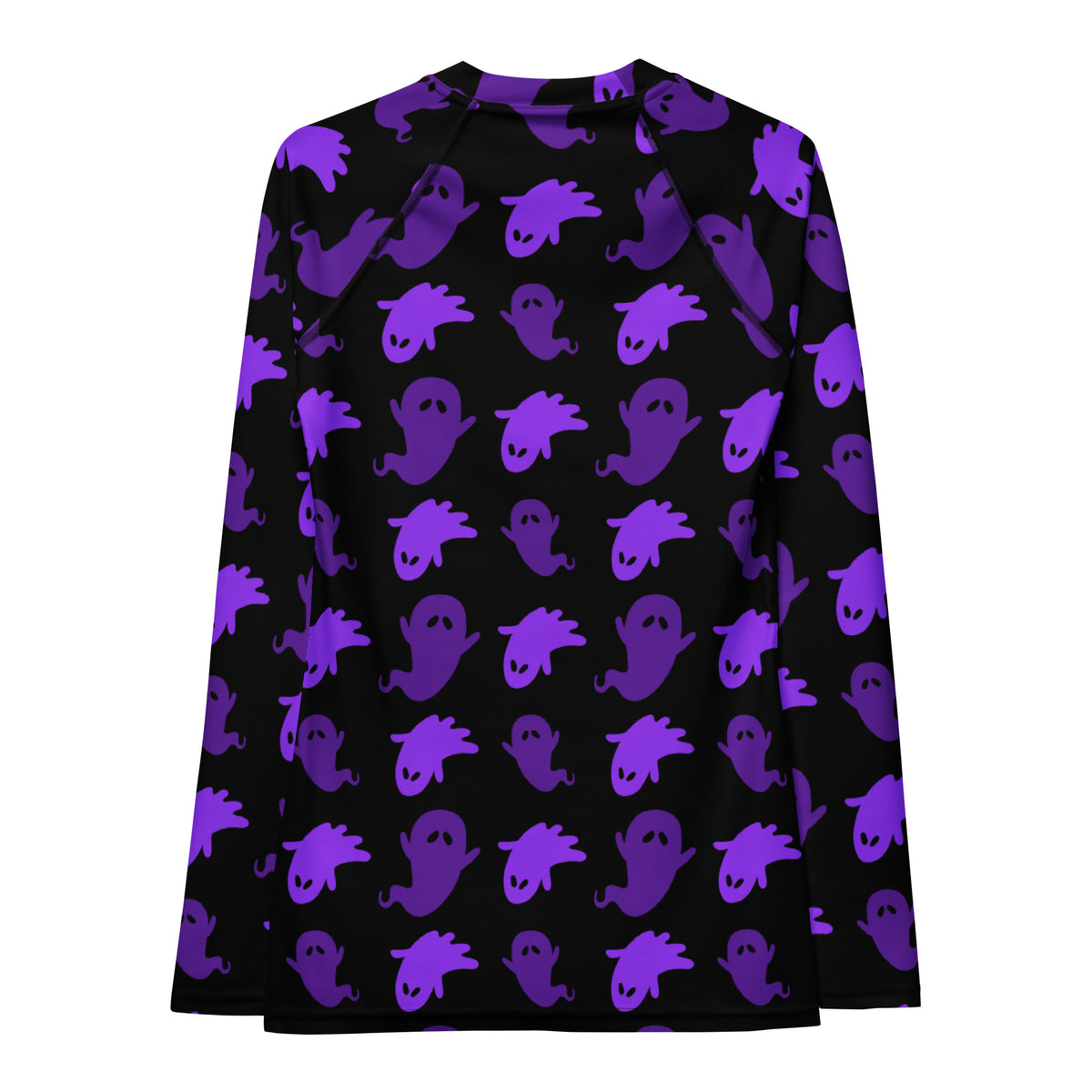 Women's Purple Ghost Halloween Long Sleeve Rash Guard Swim Shirt – Buttery Soft, Sun Safe UPF 50+ Protection, Quick Dry & 4-Way Stretch Comfort