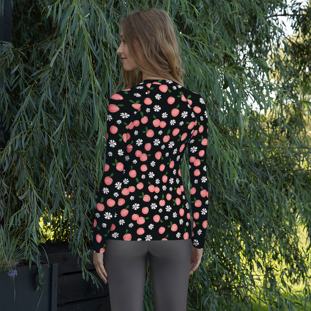 Women's Peach Floral Long Sleeve Rash Guard Swim Shirt – Buttery Soft, Sun Safe UPF 50+ Protection, Quick Dry & 4-Way Stretch Comfort