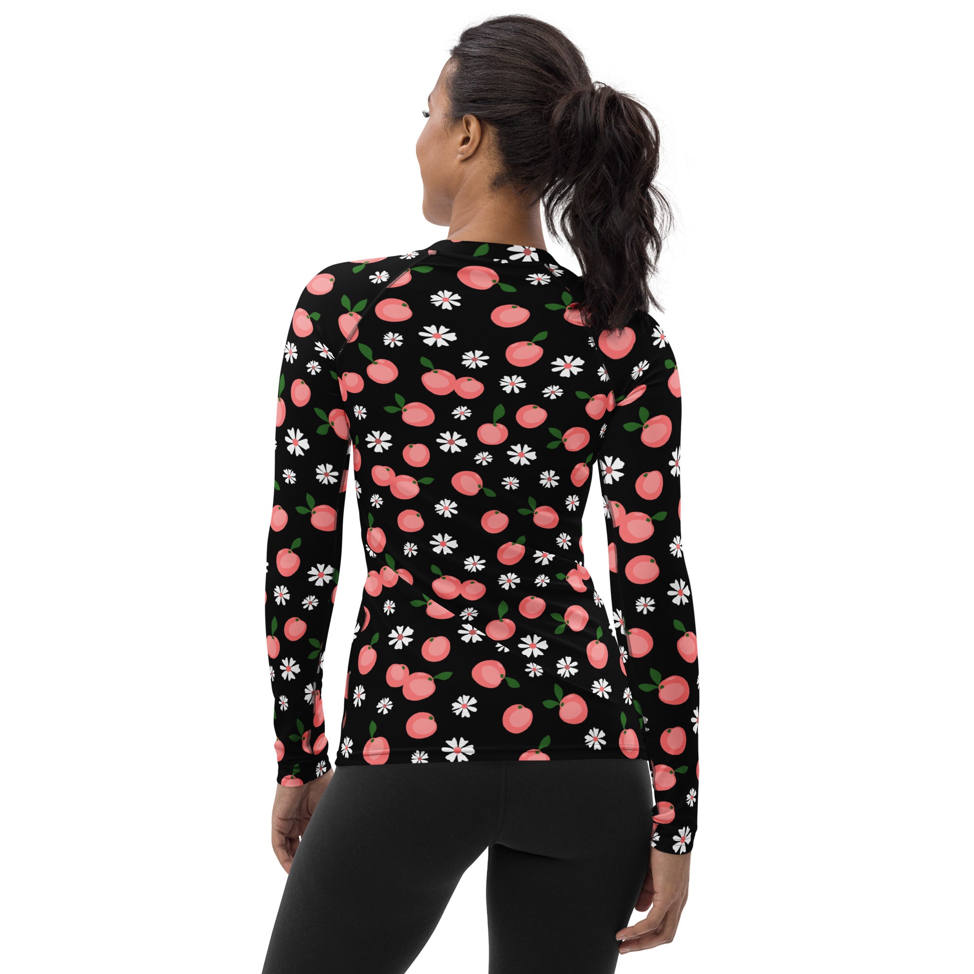 Women's Peach Floral Long Sleeve Rash Guard Swim Shirt – Buttery Soft, Sun Safe UPF 50+ Protection, Quick Dry & 4-Way Stretch Comfort