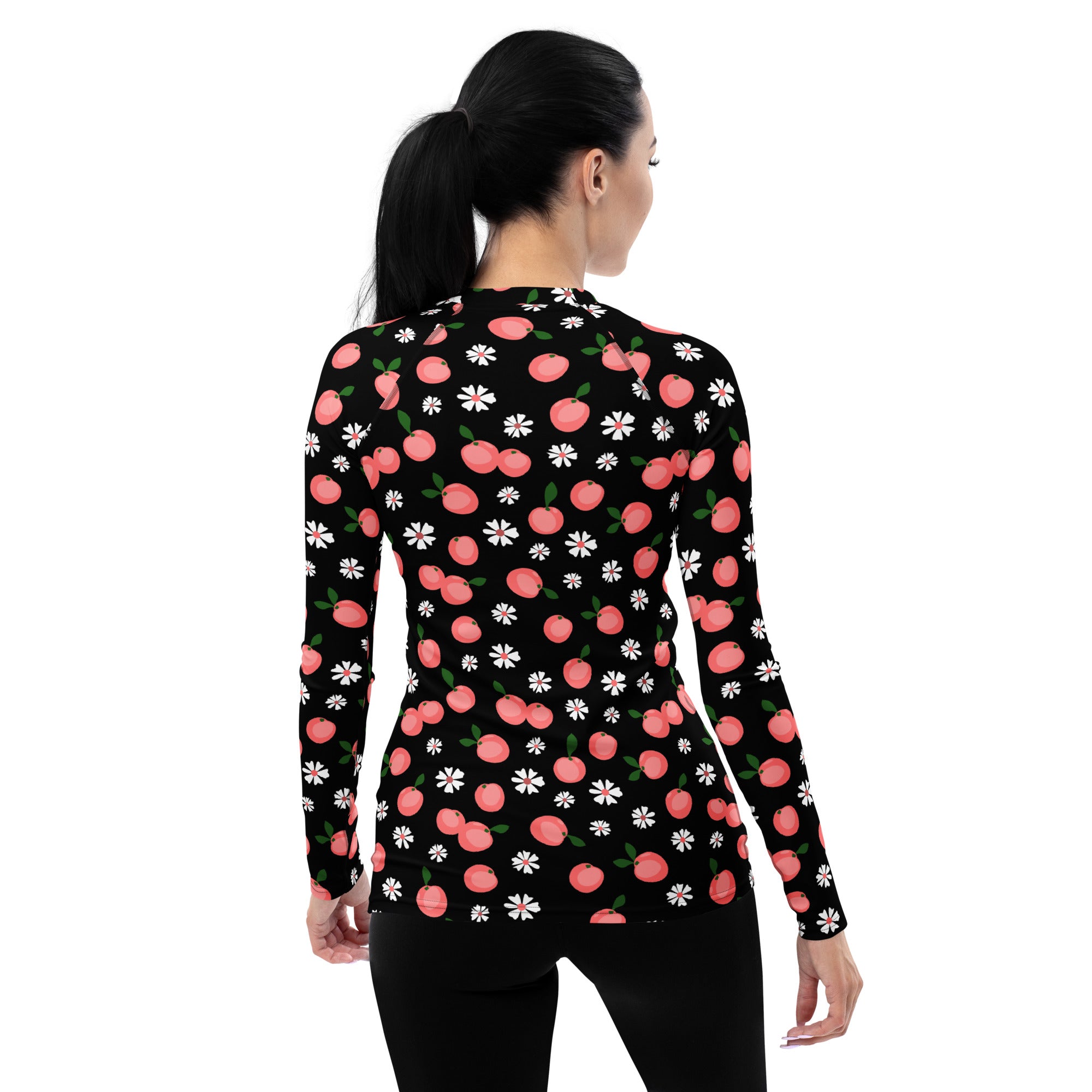 Women's Peach Floral Long Sleeve Rash Guard Swim Shirt – Buttery Soft, Sun Safe UPF 50+ Protection, Quick Dry & 4-Way Stretch Comfort