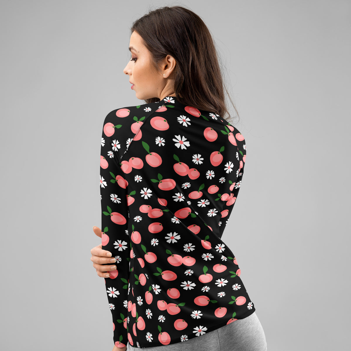 Women's Peach Floral Long Sleeve Rash Guard Swim Shirt – Buttery Soft, Sun Safe UPF 50+ Protection, Quick Dry & 4-Way Stretch Comfort