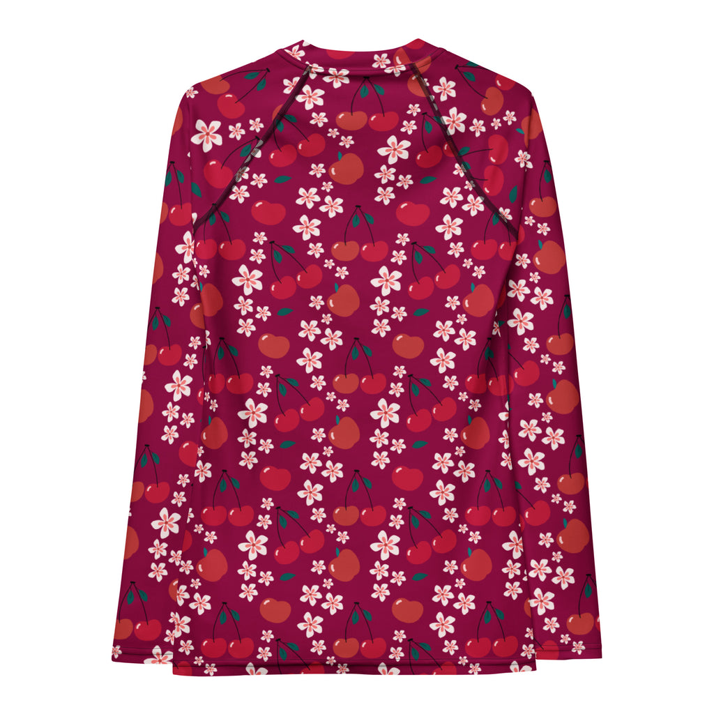 Women's Burgundy Cherry Floral Long Sleeve Rash Guard Swim Shirt – Buttery Soft, Sun Safe UPF 50+ Protection, Quick Dry & 4-Way Stretch Comfort