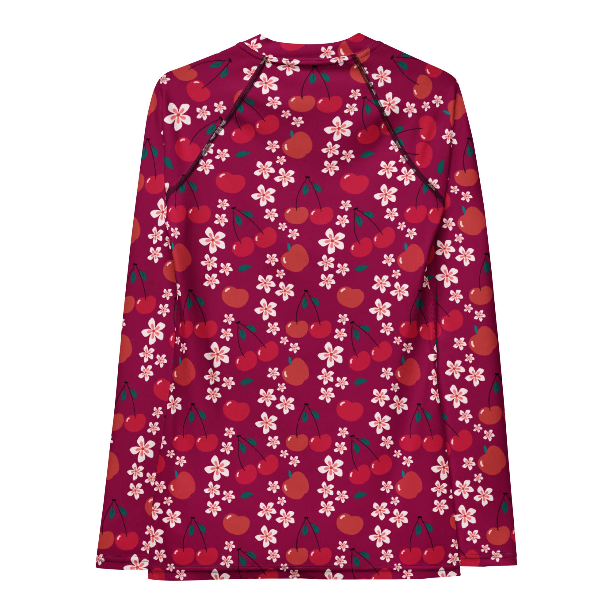 Women's Burgundy Cherry Floral Long Sleeve Rash Guard Swim Shirt – Buttery Soft, Sun Safe UPF 50+ Protection, Quick Dry & 4-Way Stretch Comfort