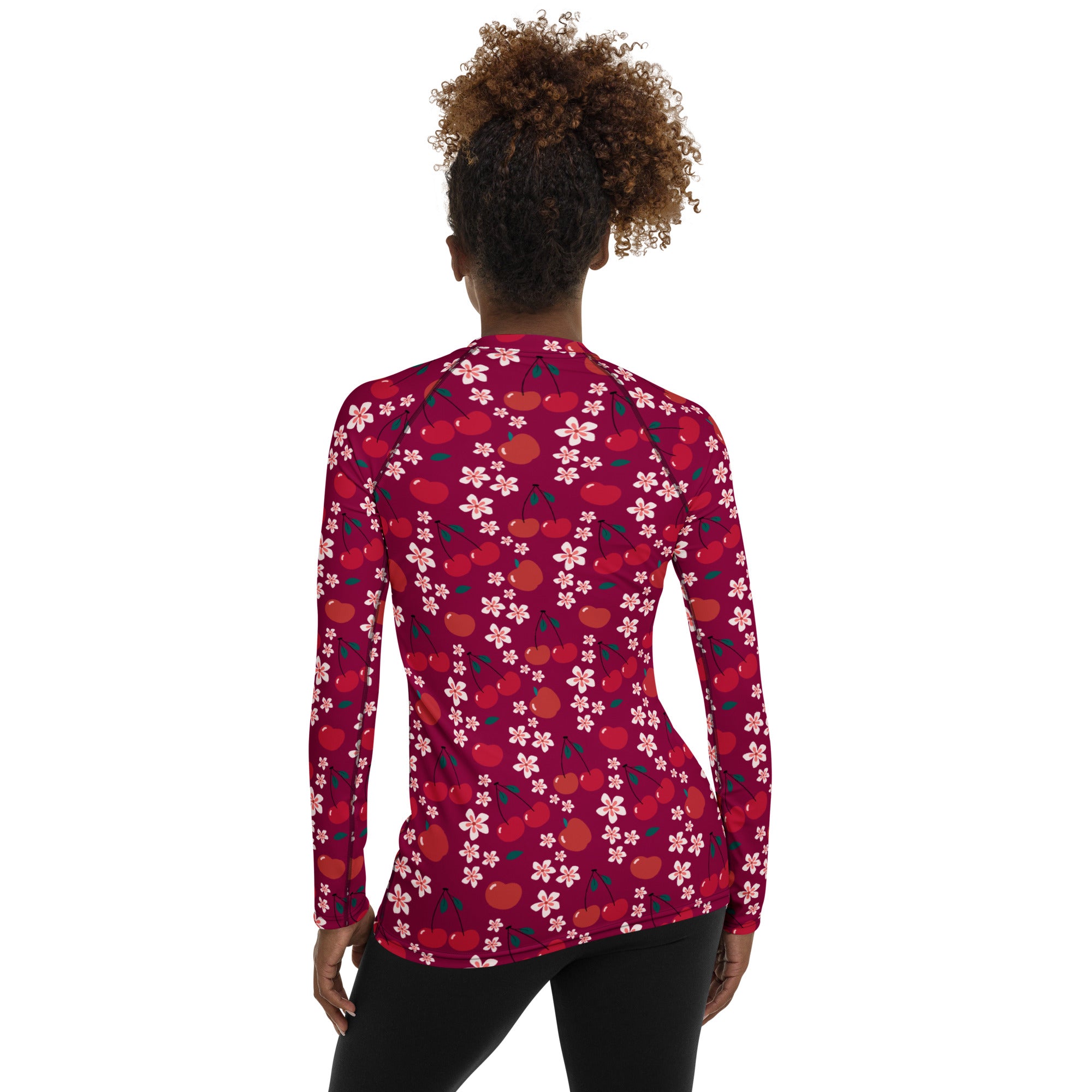 Women's Burgundy Cherry Floral Long Sleeve Rash Guard Swim Shirt – Buttery Soft, Sun Safe UPF 50+ Protection, Quick Dry & 4-Way Stretch Comfort
