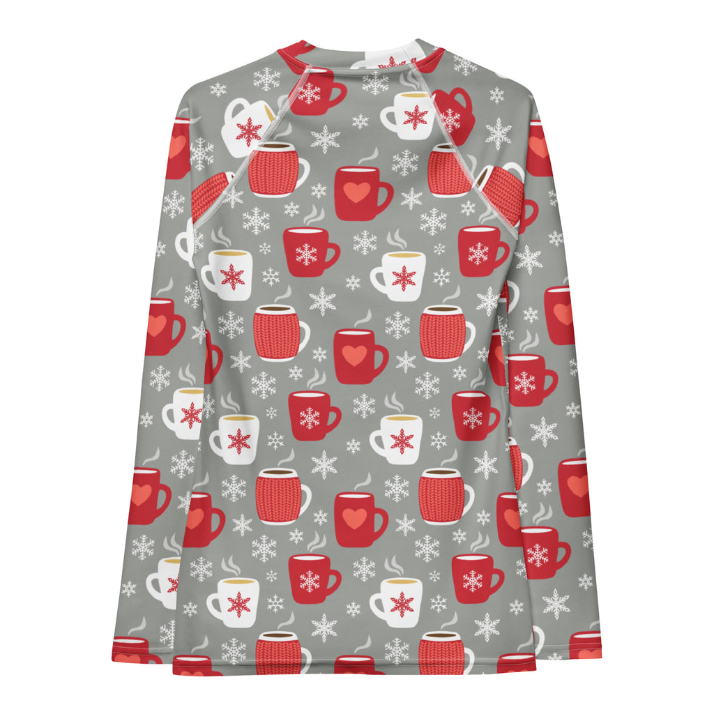 Women's Christmas Coffee Long Sleeve Rash Guard Swim Shirt – Buttery Soft, Sun Safe UPF 50+ Protection, Quick Dry & 4-Way Stretch Comfort