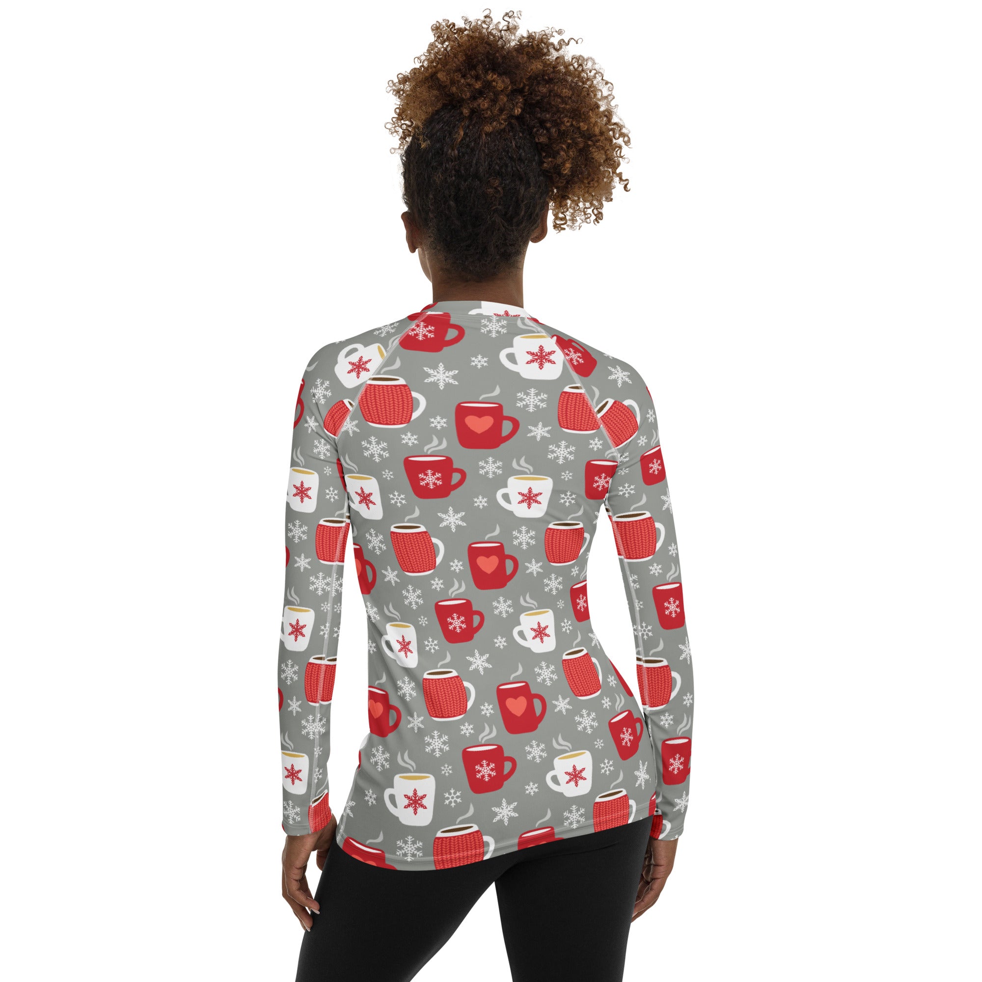 Women's Christmas Coffee Long Sleeve Rash Guard Swim Shirt – Buttery Soft, Sun Safe UPF 50+ Protection, Quick Dry & 4-Way Stretch Comfort