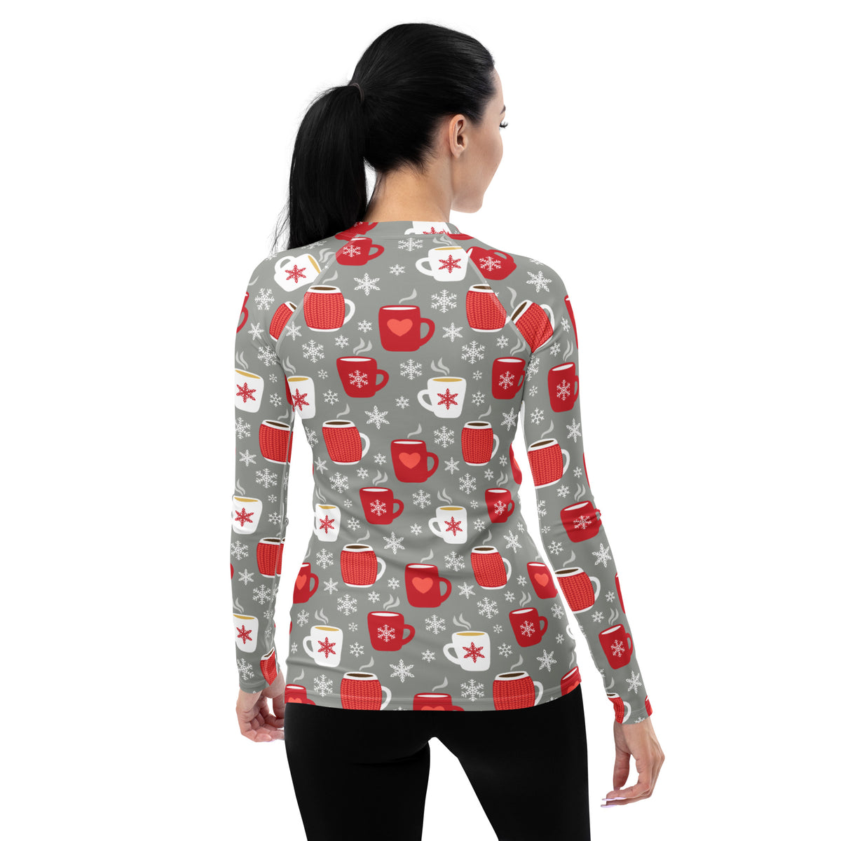 Women's Christmas Coffee Long Sleeve Rash Guard Swim Shirt – Buttery Soft, Sun Safe UPF 50+ Protection, Quick Dry & 4-Way Stretch Comfort