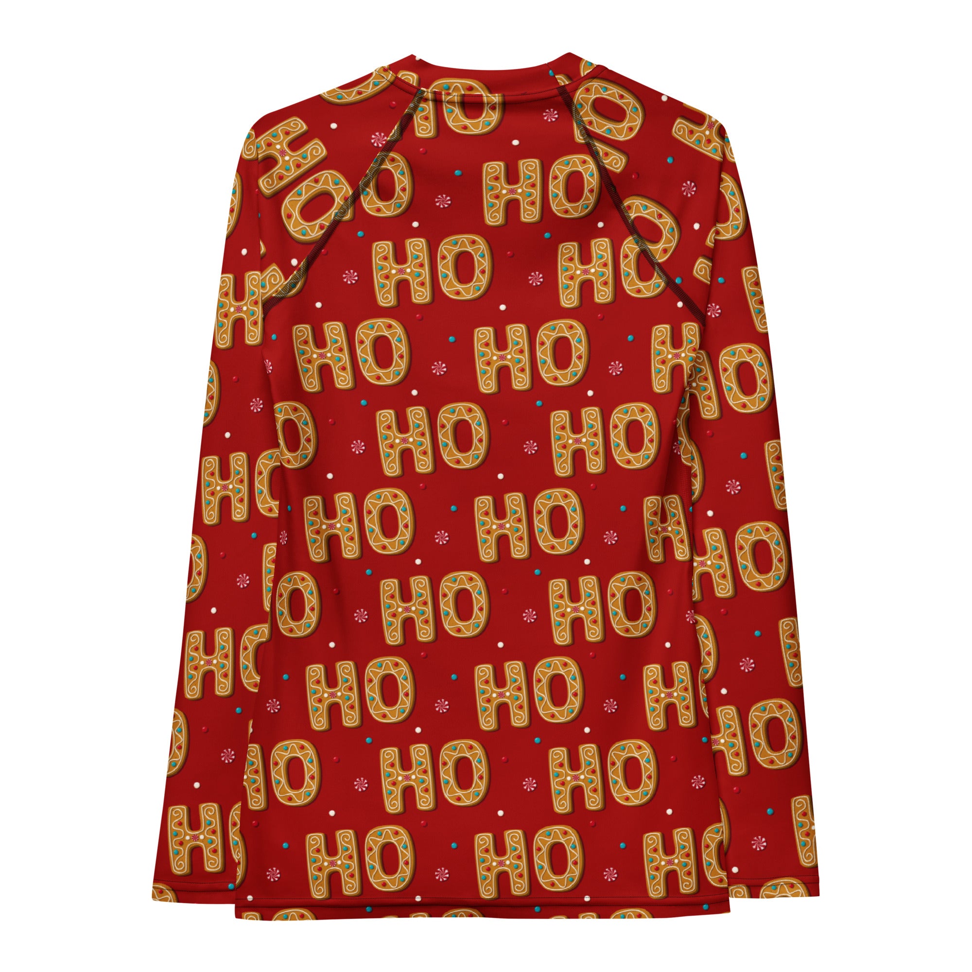 Women's Gingerbread Ho Ho Ho Christmas Long Sleeve Rash Guard Swim Shirt – Buttery Soft, Sun Safe UPF 50+ Protection, Quick Dry & 4-Way Stretch Comfort