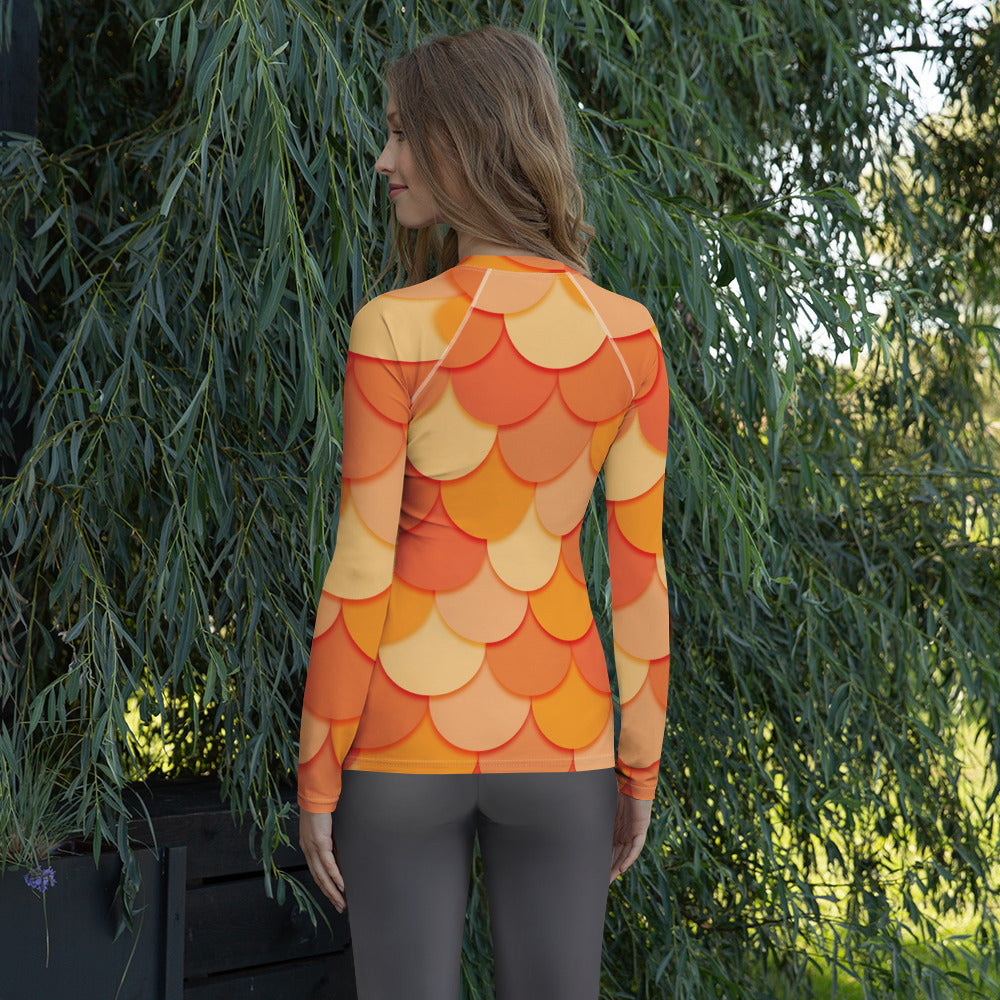 Women's Orange Mermaid Long Sleeve Rash Guard Swim Shirt – Buttery Soft, Sun Safe UPF 50+ Protection, Quick Dry & 4-Way Stretch Comfort