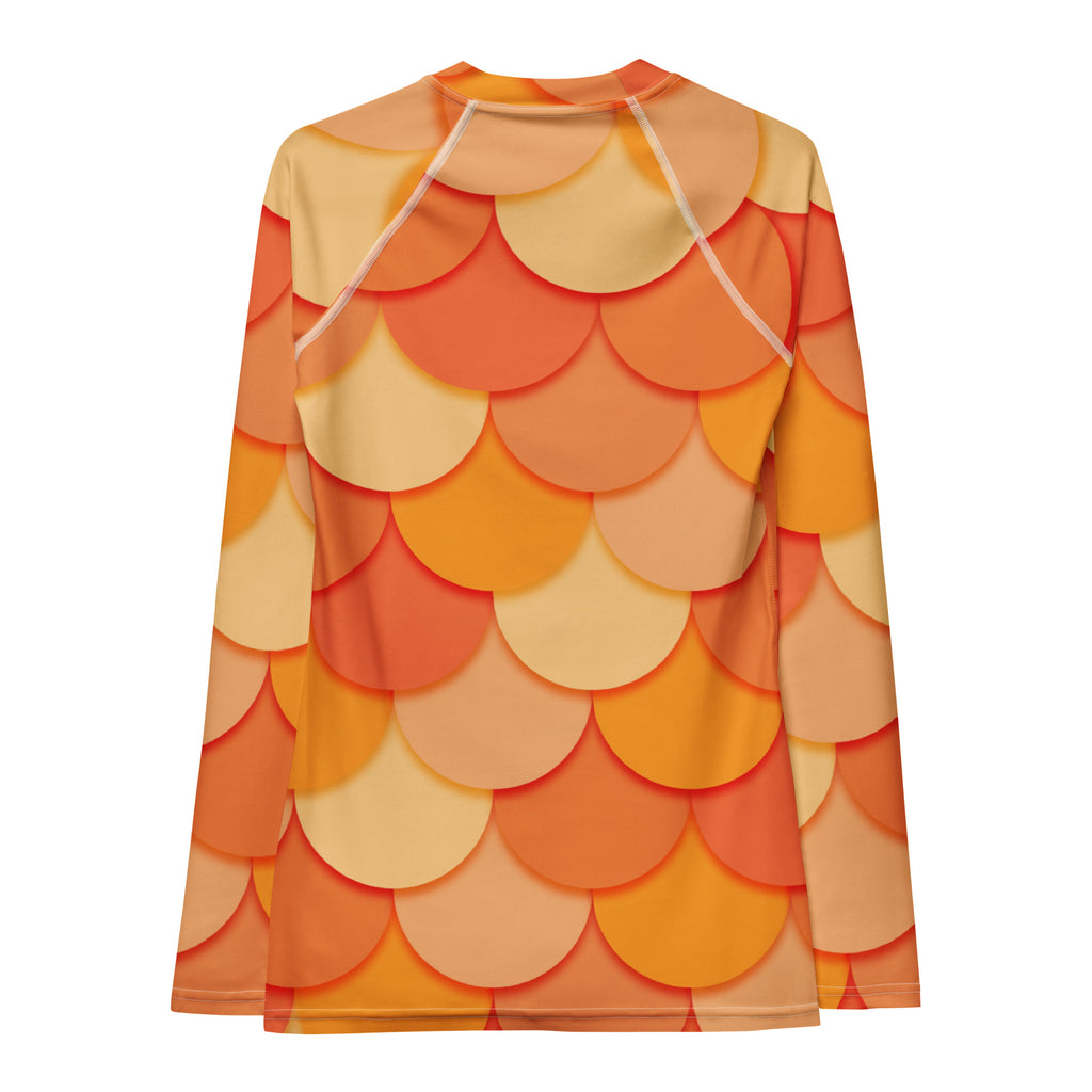 Women's Orange Mermaid Long Sleeve Rash Guard Swim Shirt – Buttery Soft, Sun Safe UPF 50+ Protection, Quick Dry & 4-Way Stretch Comfort