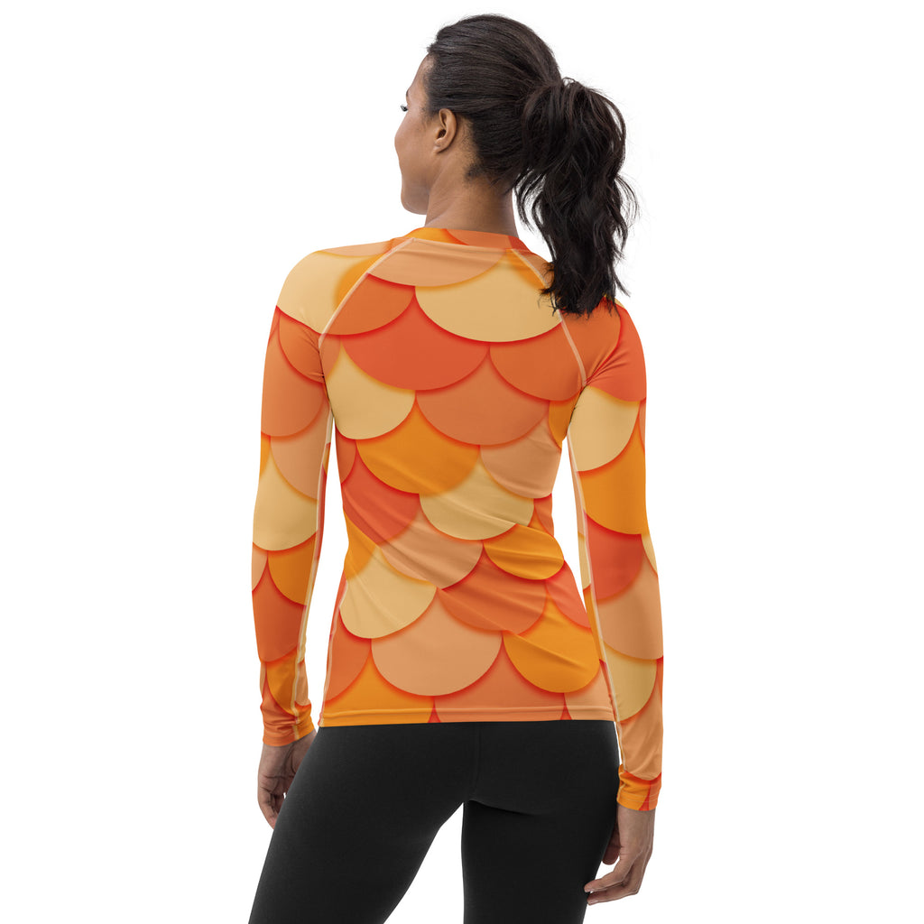 Women's Orange Mermaid Long Sleeve Rash Guard Swim Shirt – Buttery Soft, Sun Safe UPF 50+ Protection, Quick Dry & 4-Way Stretch Comfort