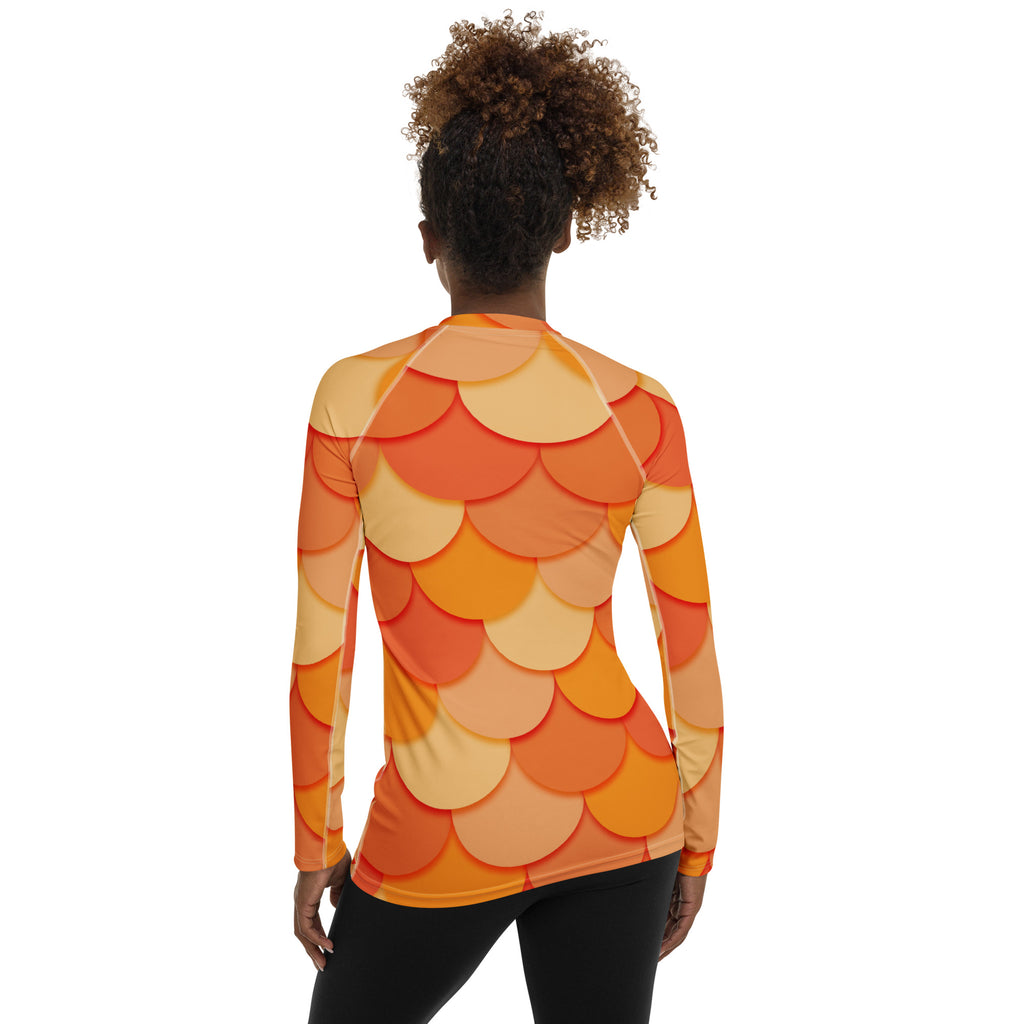 Women's Orange Mermaid Long Sleeve Rash Guard Swim Shirt – Buttery Soft, Sun Safe UPF 50+ Protection, Quick Dry & 4-Way Stretch Comfort