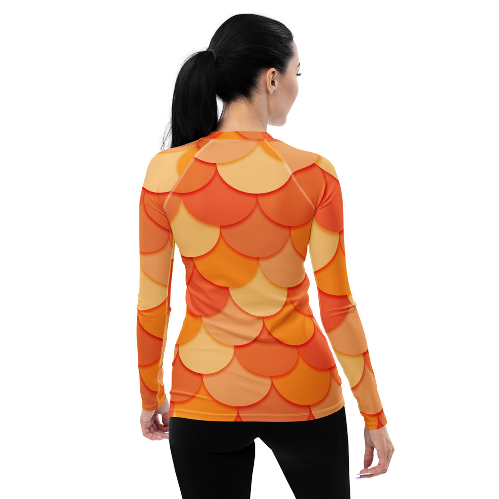 Women's Orange Mermaid Long Sleeve Rash Guard Swim Shirt – Buttery Soft, Sun Safe UPF 50+ Protection, Quick Dry & 4-Way Stretch Comfort