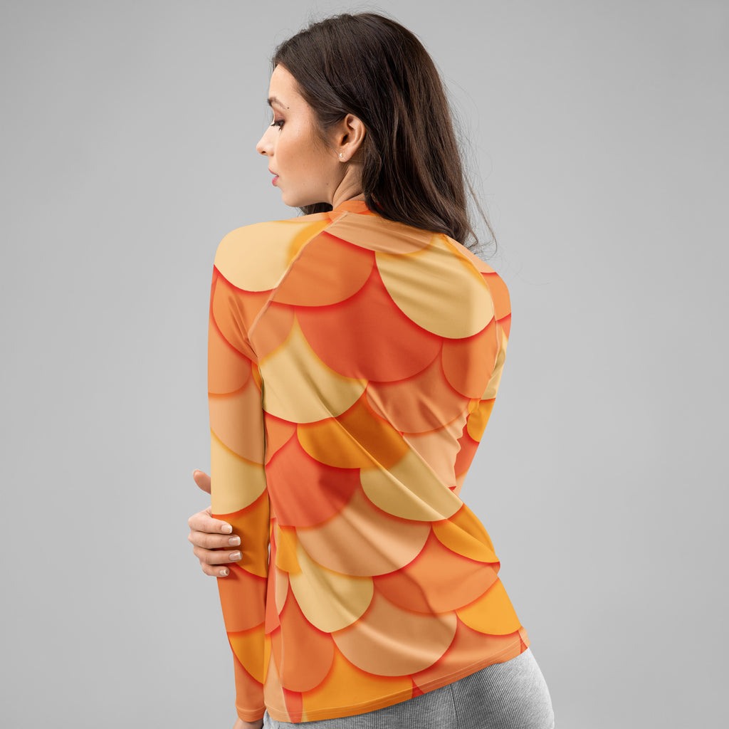 Women's Orange Mermaid Long Sleeve Rash Guard Swim Shirt – Buttery Soft, Sun Safe UPF 50+ Protection, Quick Dry & 4-Way Stretch Comfort