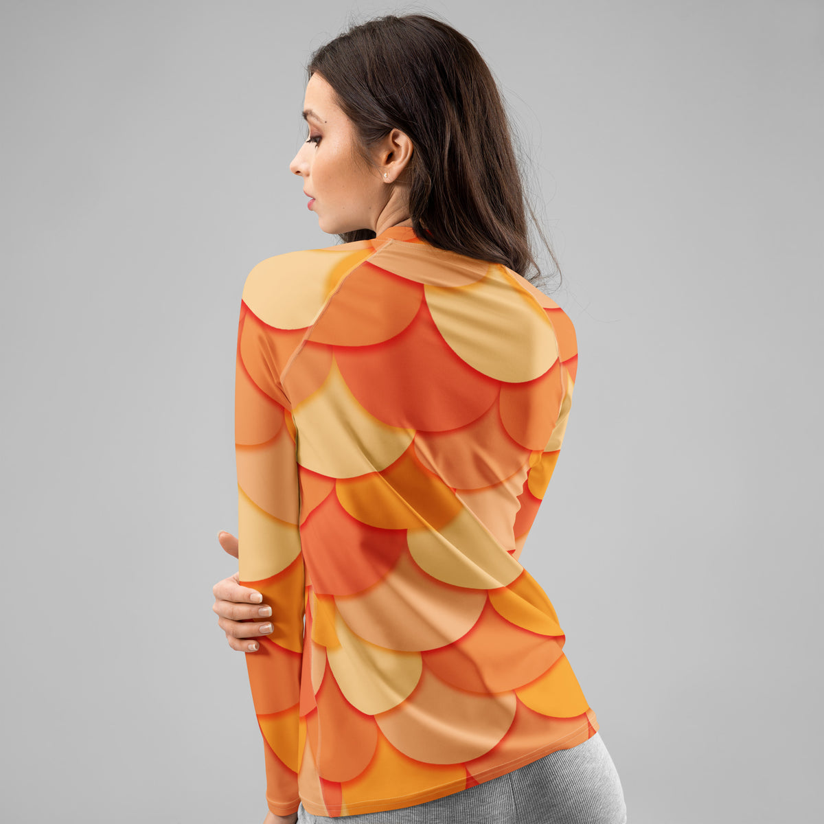Women's Orange Mermaid Long Sleeve Rash Guard Swim Shirt – Buttery Soft, Sun Safe UPF 50+ Protection, Quick Dry & 4-Way Stretch Comfort