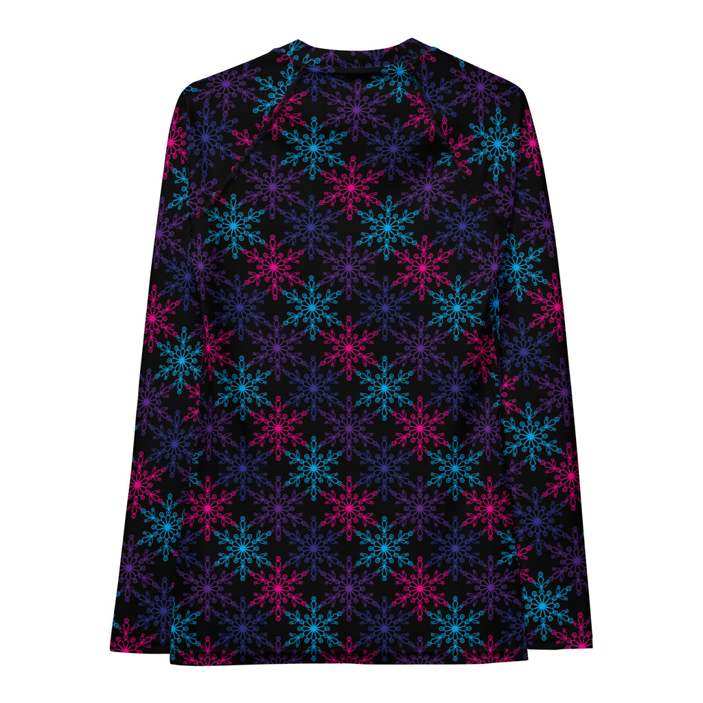 Women's Neon Snowflake Long Sleeve Rash Guard Swim Shirt – Buttery Soft, Sun Safe UPF 50+ Protection, Quick Dry & 4-Way Stretch Comfort