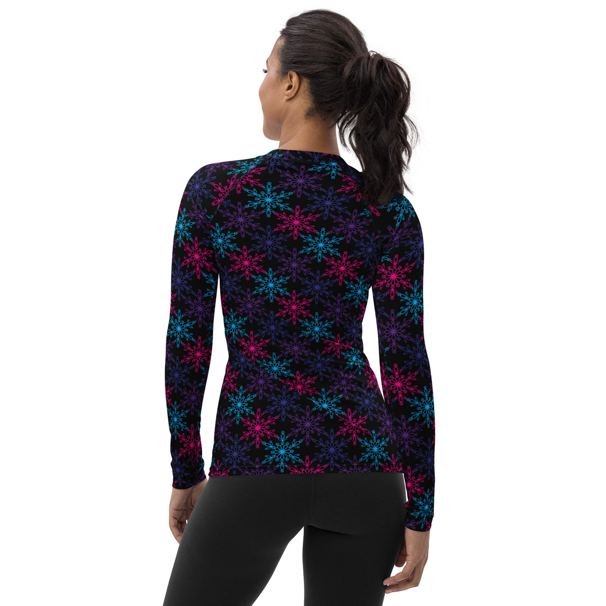 Women's Neon Snowflake Long Sleeve Rash Guard Swim Shirt – Buttery Soft, Sun Safe UPF 50+ Protection, Quick Dry & 4-Way Stretch Comfort