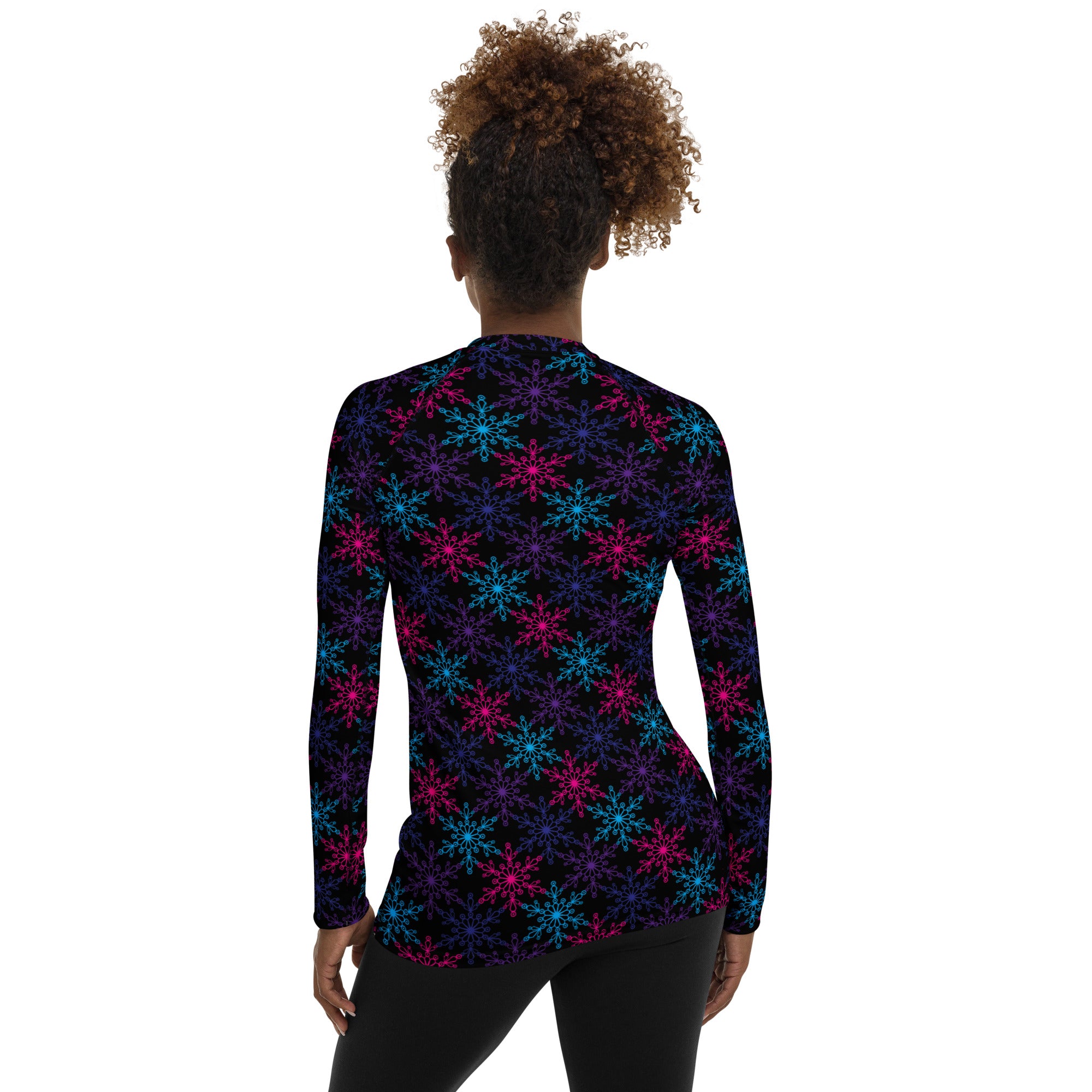Women's Neon Snowflake Long Sleeve Rash Guard Swim Shirt – Buttery Soft, Sun Safe UPF 50+ Protection, Quick Dry & 4-Way Stretch Comfort
